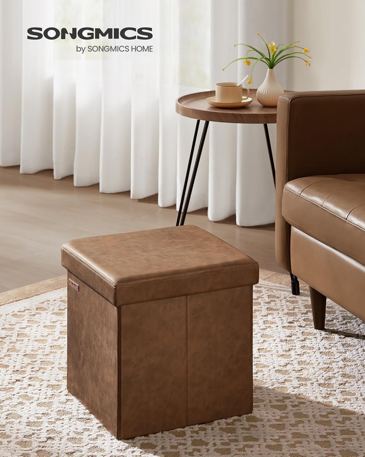 SONGMICS Mazie Collection - 15 Inches Ottoman with Storage, Footstool, Storage Ottoman, Load 660