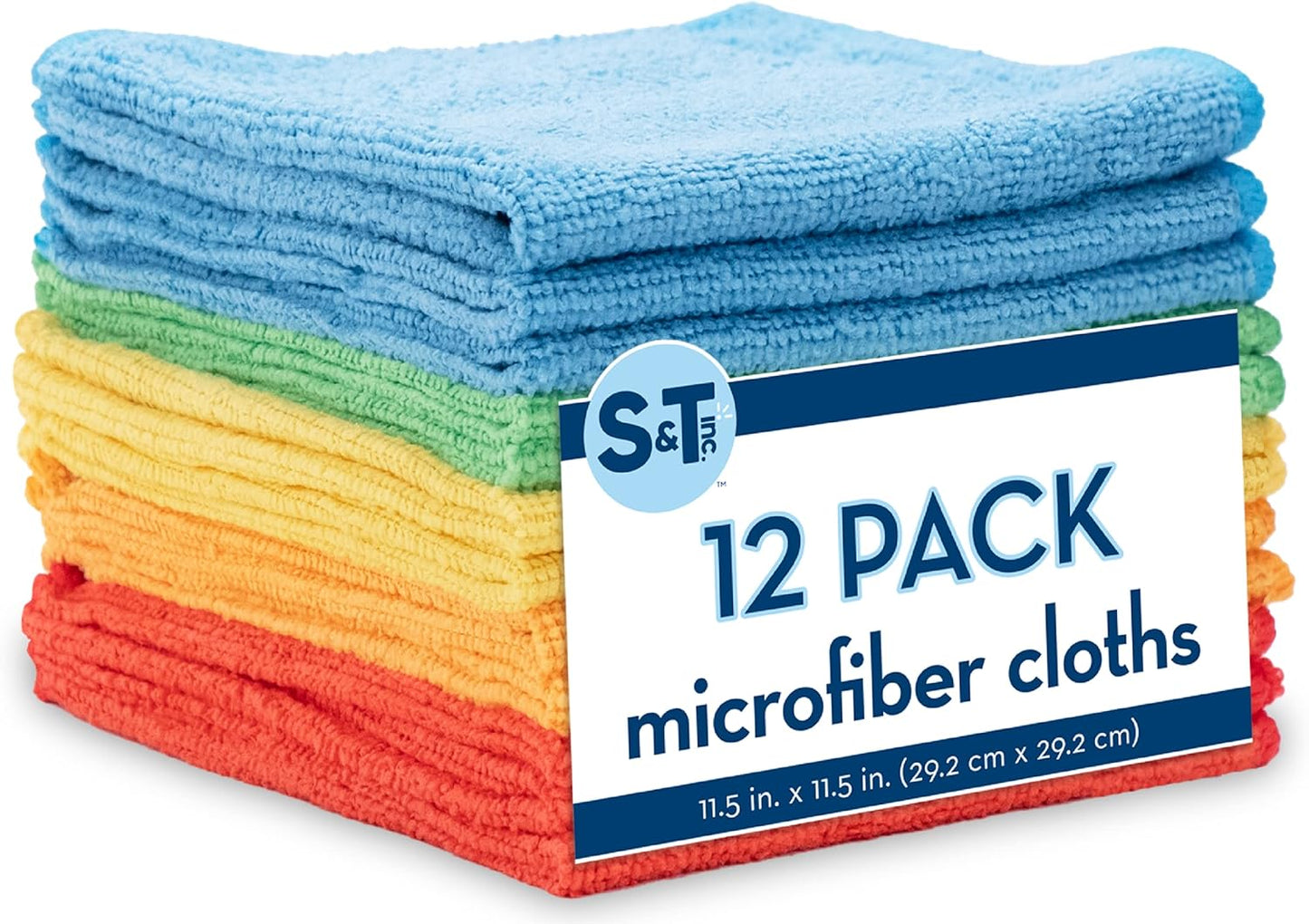 S&T INC. 12 Pack Microfiber Cleaning Cloth, Bulk Towels for Home, Reusable Microfiber Towels for