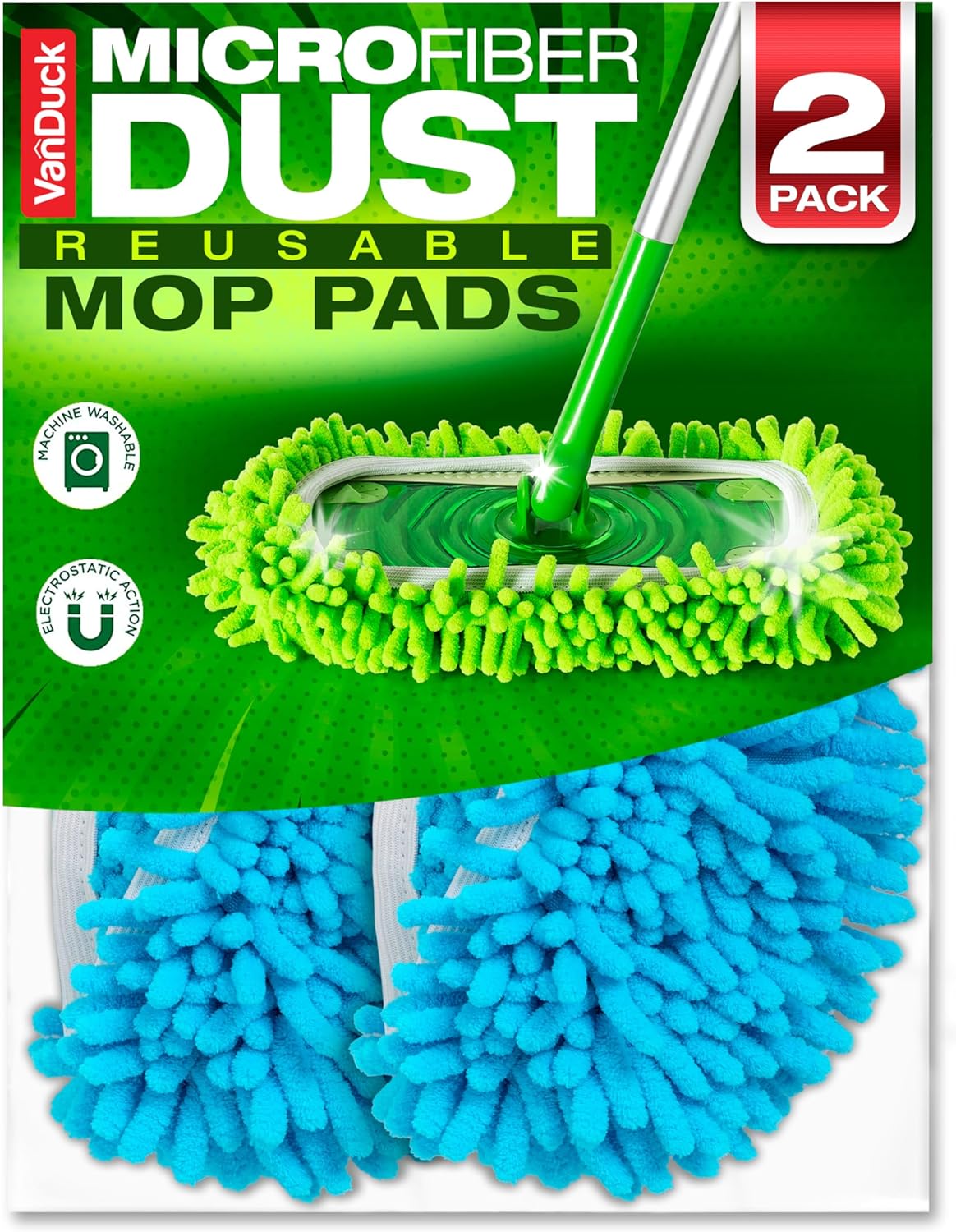 VanDuck Dust Mop Refill Compatible with Swiffer Sweeper (2 Pack) - Microfiber Pet Heavy Duty Dry