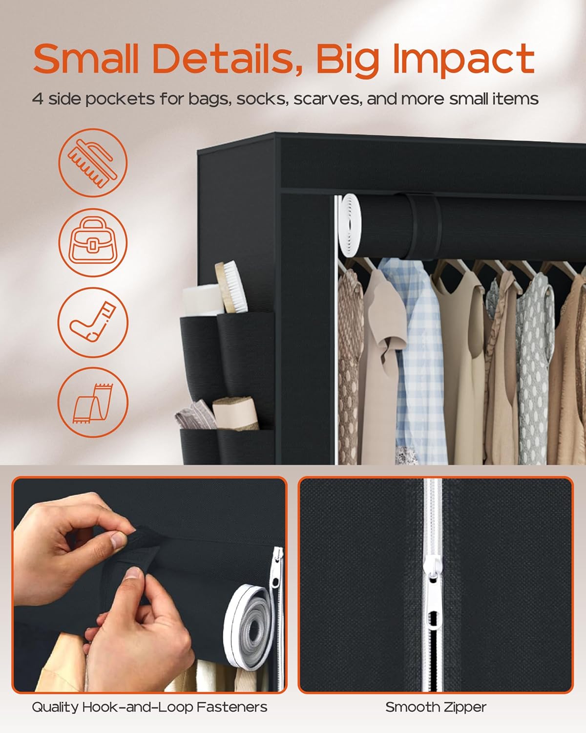 Portable Closet, 54.3 Inch Large Capacity Wardrobe Closet with Cover, Clothes Storage Organizer