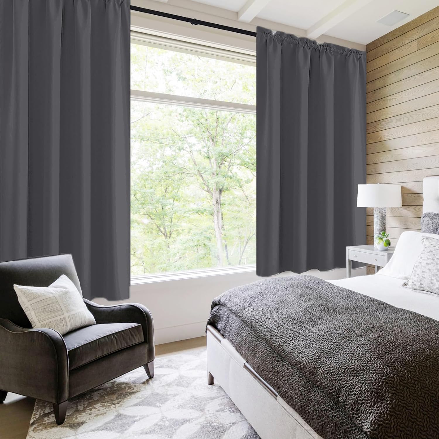 DWCN Bedroom Curtains Blackout Drapery Panels 54 Inch Length 2 Panels Set, Three Pass Microfiber