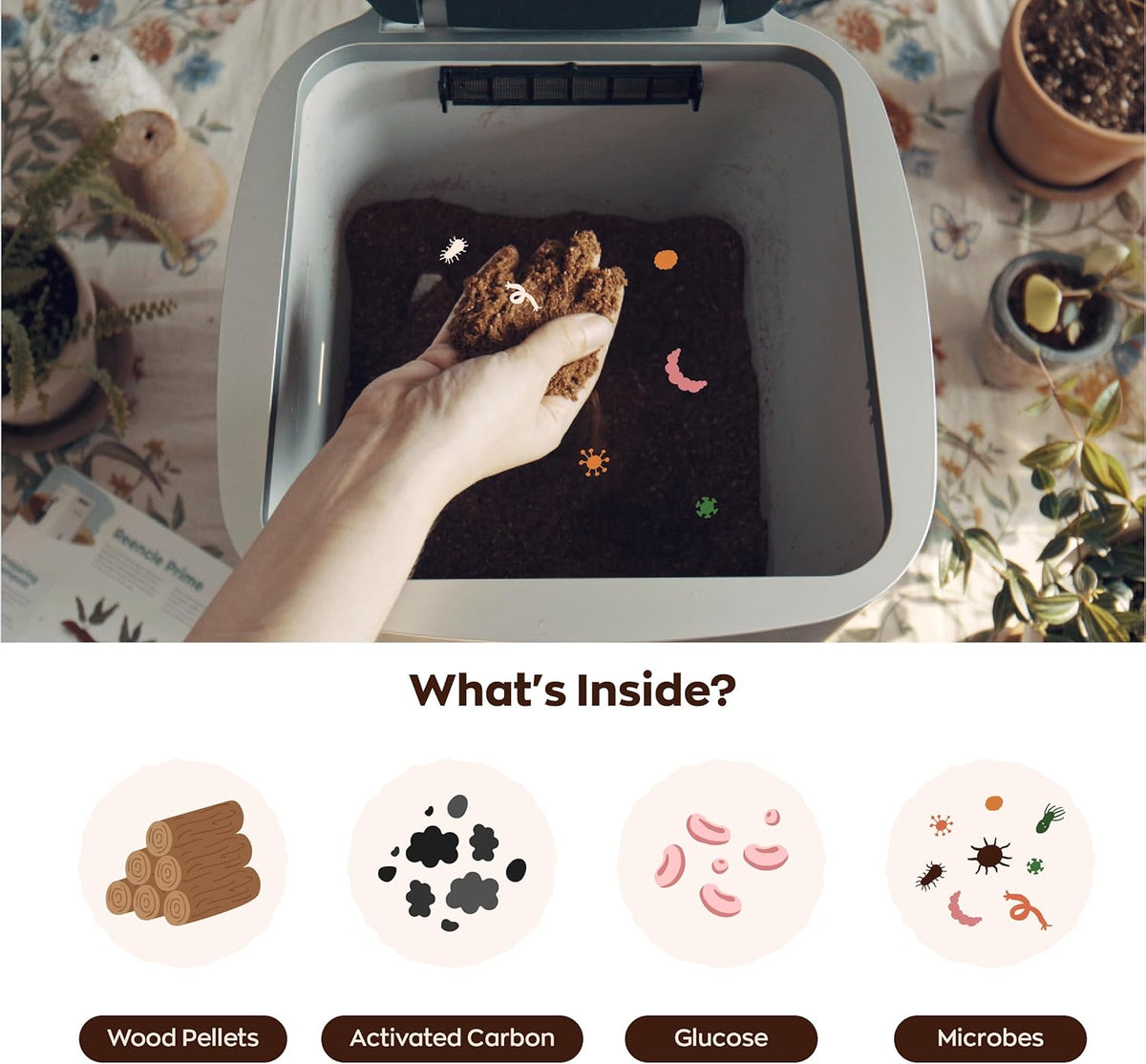 Reencle Prime Electric Composter - 14L Kitchen Composter, Decomposes Up to 2.2 lbs Food Waste