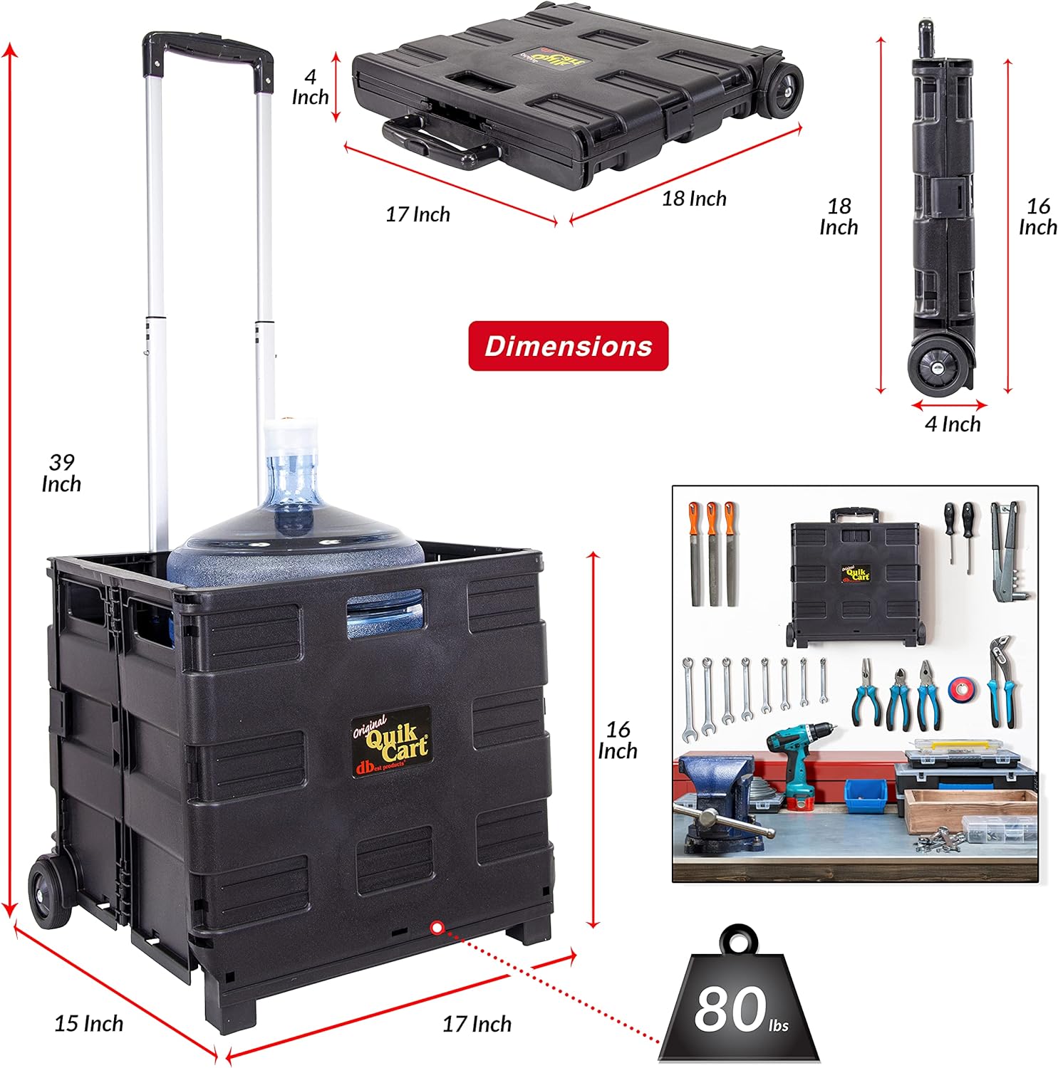 dbest products Quik Cart without Lid Travel Portable Mobile Storage Collapsible Handcart Rolling