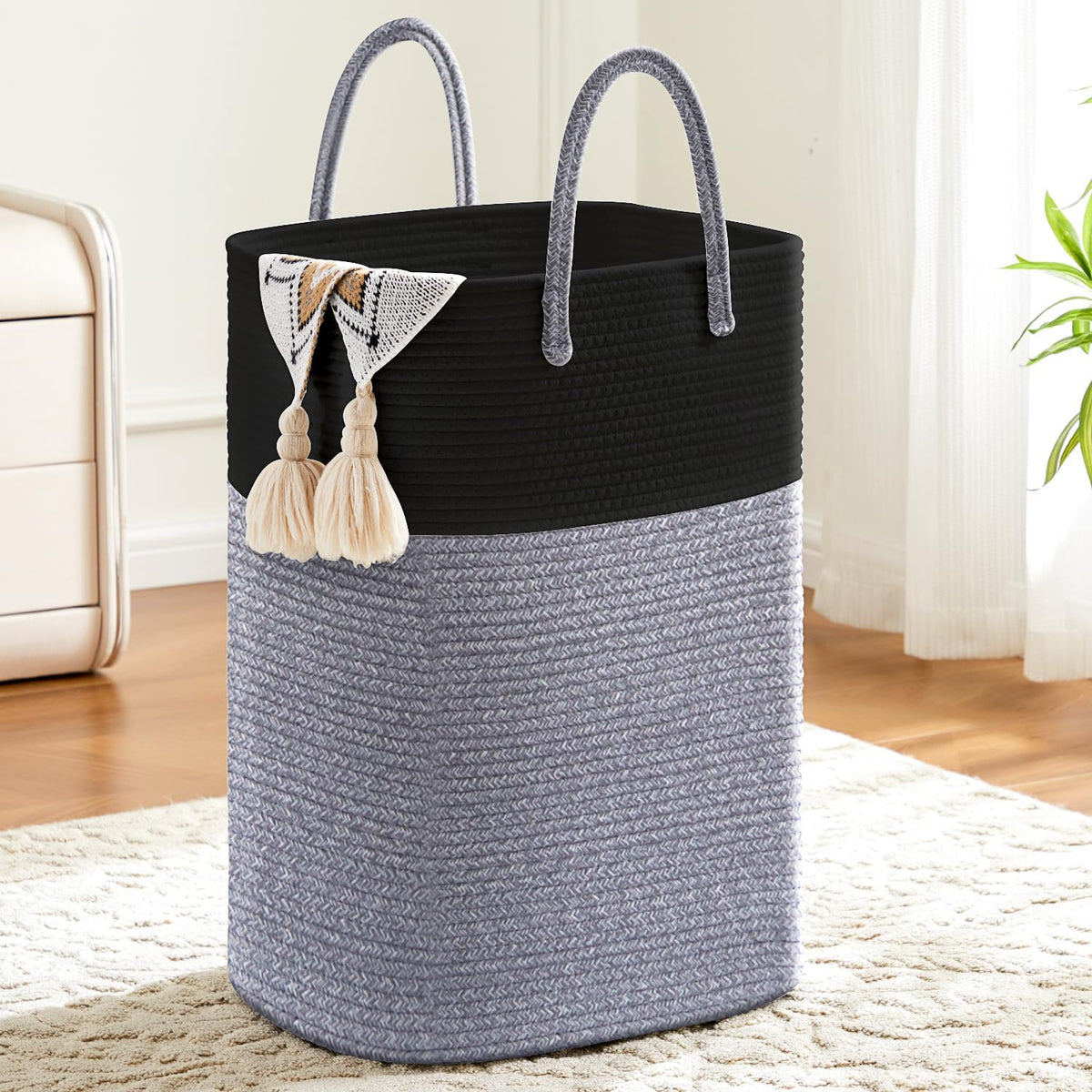 Laundry Basket,Woven Cotton Rope Laundry Hamper,Versatile Storage for Dirty Clothes,Baby Toys,and