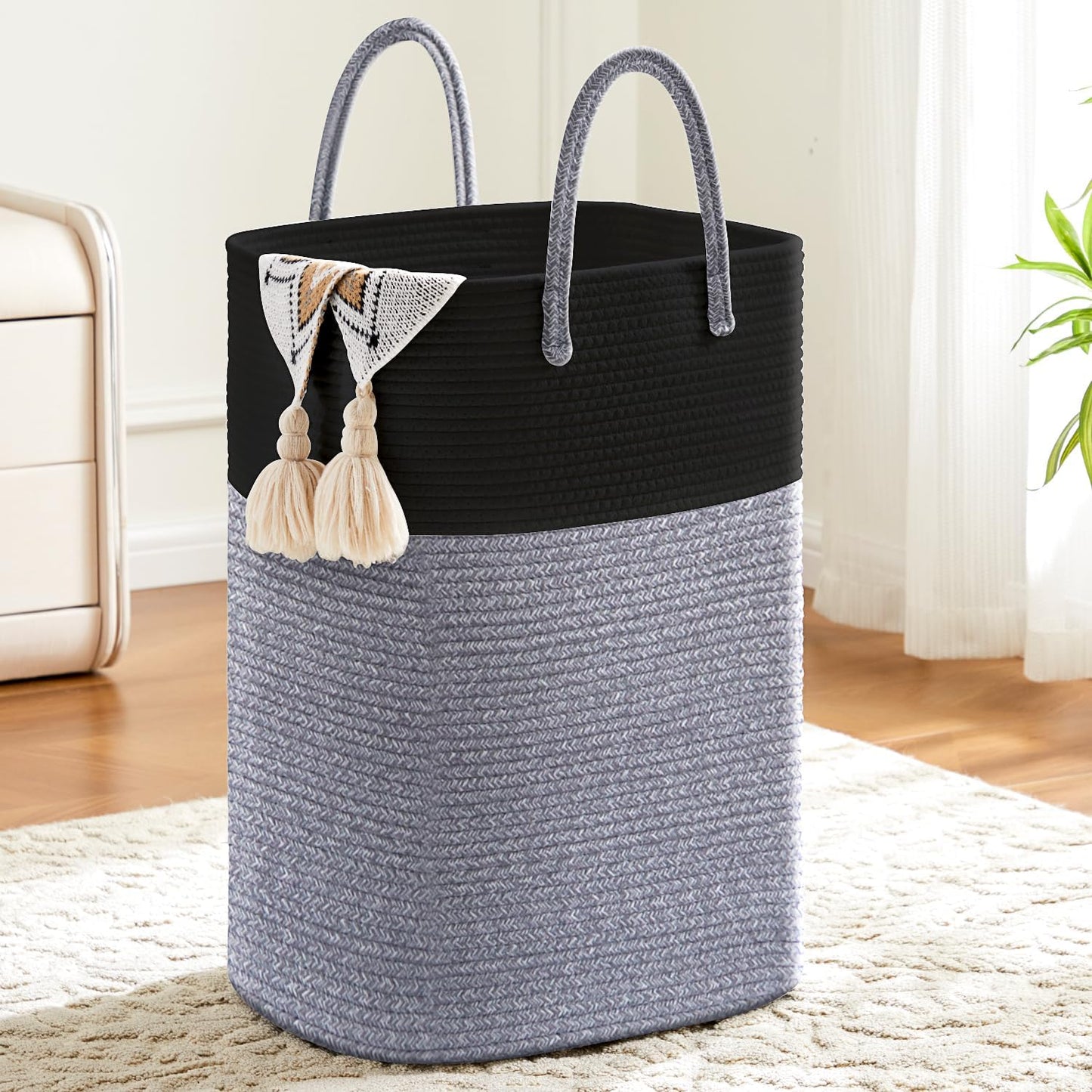 Laundry Basket,Woven Cotton Rope Laundry Hamper,Versatile Storage for Dirty Clothes,Baby Toys,and