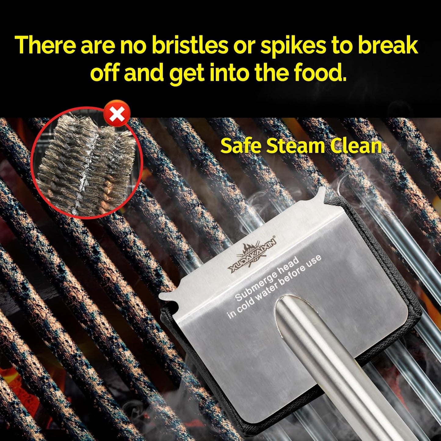 Grill Brush Bristle Free,Unique Wave pad for Cast Iron/Stainless-Steel Grates, (Only Replaceable