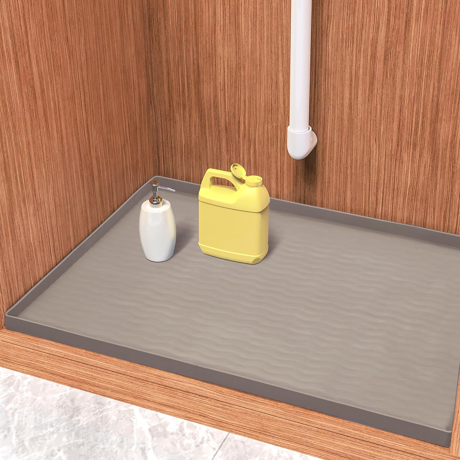URMONA Waterproof Silicone Under Sink Mat 19'' x 12'' Shelf Liner for Kitchen and Bathroom, Cabinet