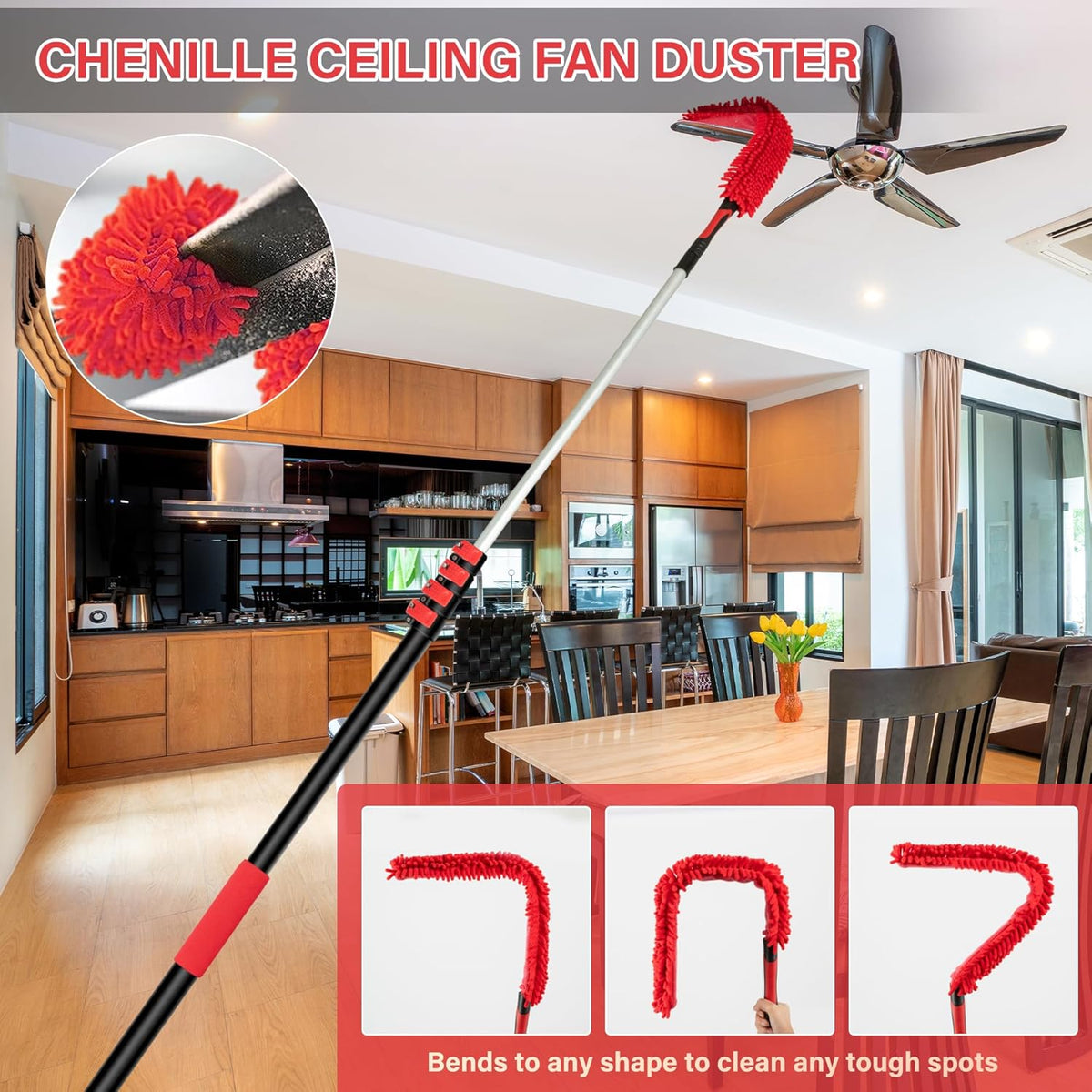 7-24 FT Extension Pole with 2 Outdoor Cobweb Brushes, 30 FT High Reach Ceiling Fan Cleaner Duster
