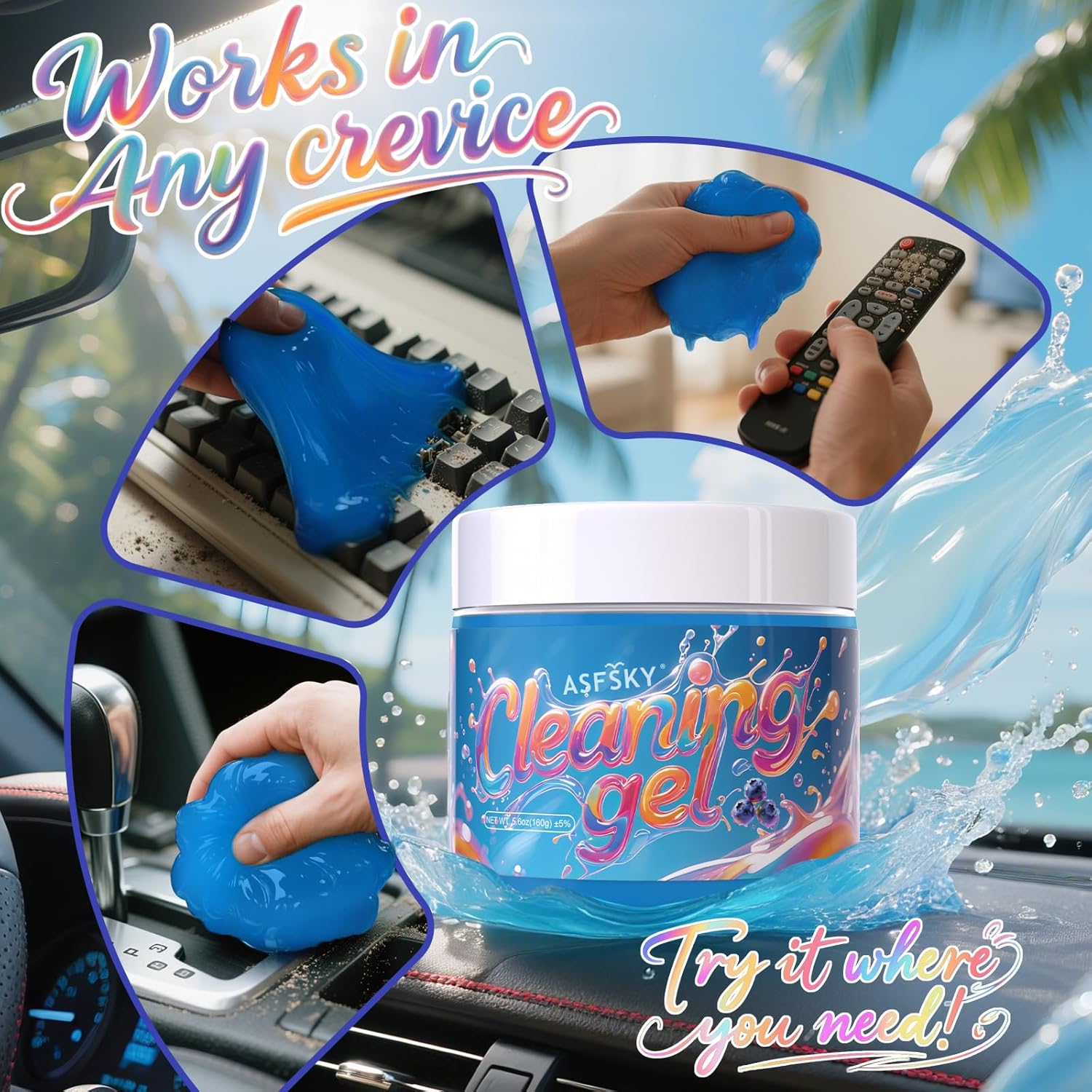 ASFSKY Car Cleaning Gel (Blue,Blueberry) Cleaning Putty Universal Dust Cleaning Car Interior