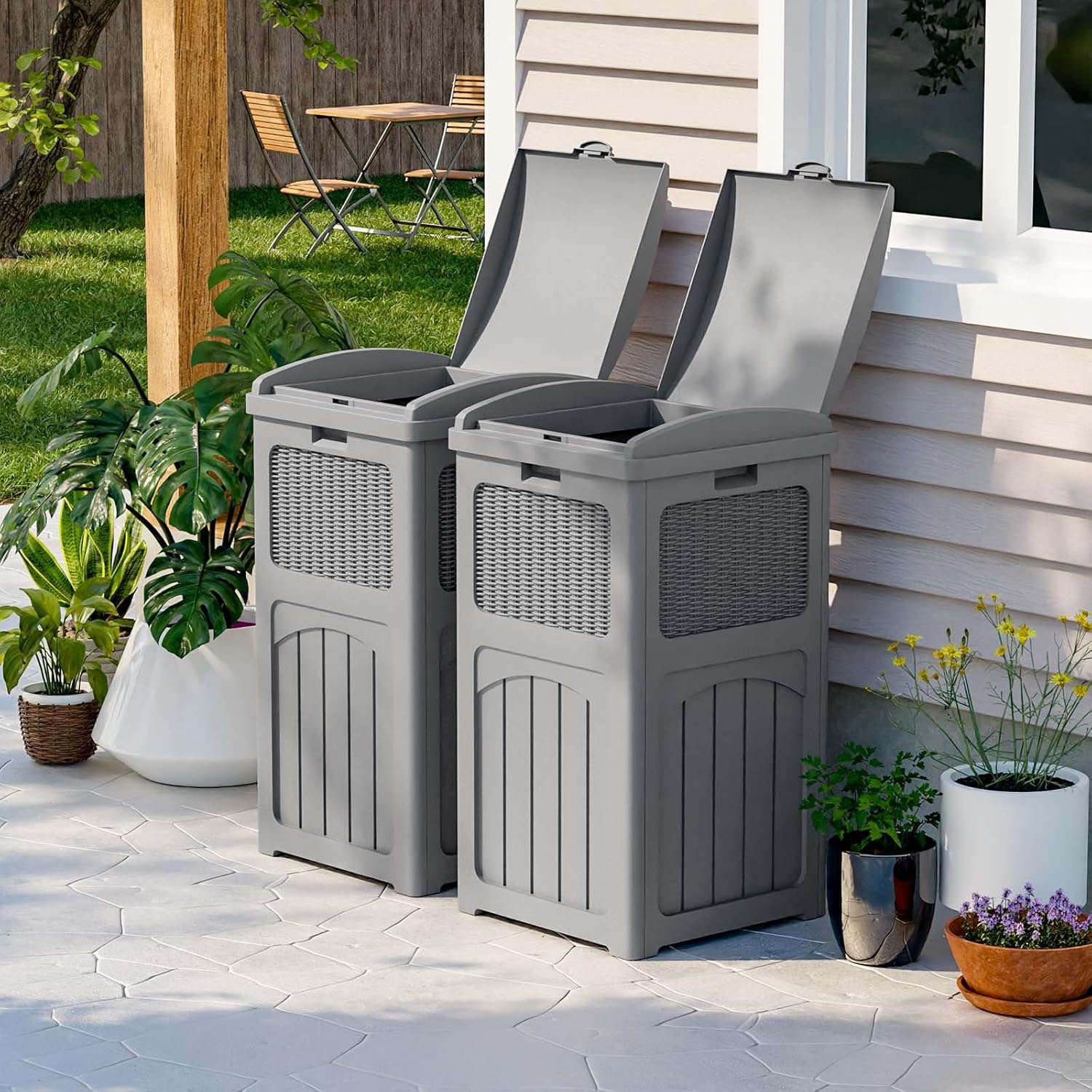 Patiowell 36 Gallon Outdoor Trash Can, Resin Outdoor Garbage Can with Lid for Patio, Backyard
