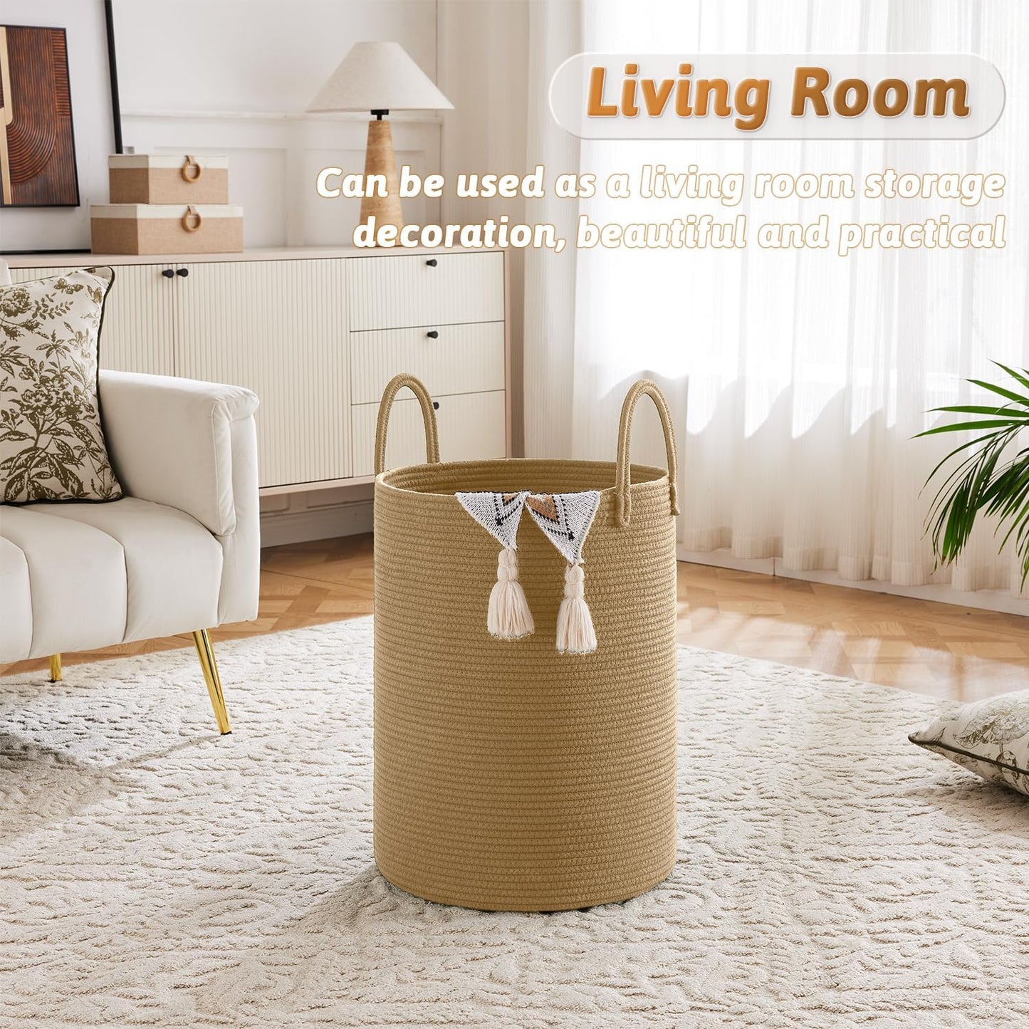 Laundry Basket,Woven Cotton Rope Laundry Hamper,80L for Decorative Storage of Dirty Clothes,Toys