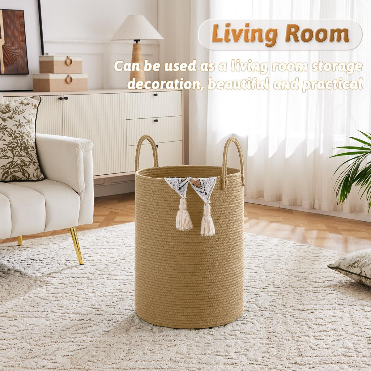 Laundry Basket,Woven Cotton Rope Laundry Hamper,100L for Decorative Storage of Dirty Clothes,Toys