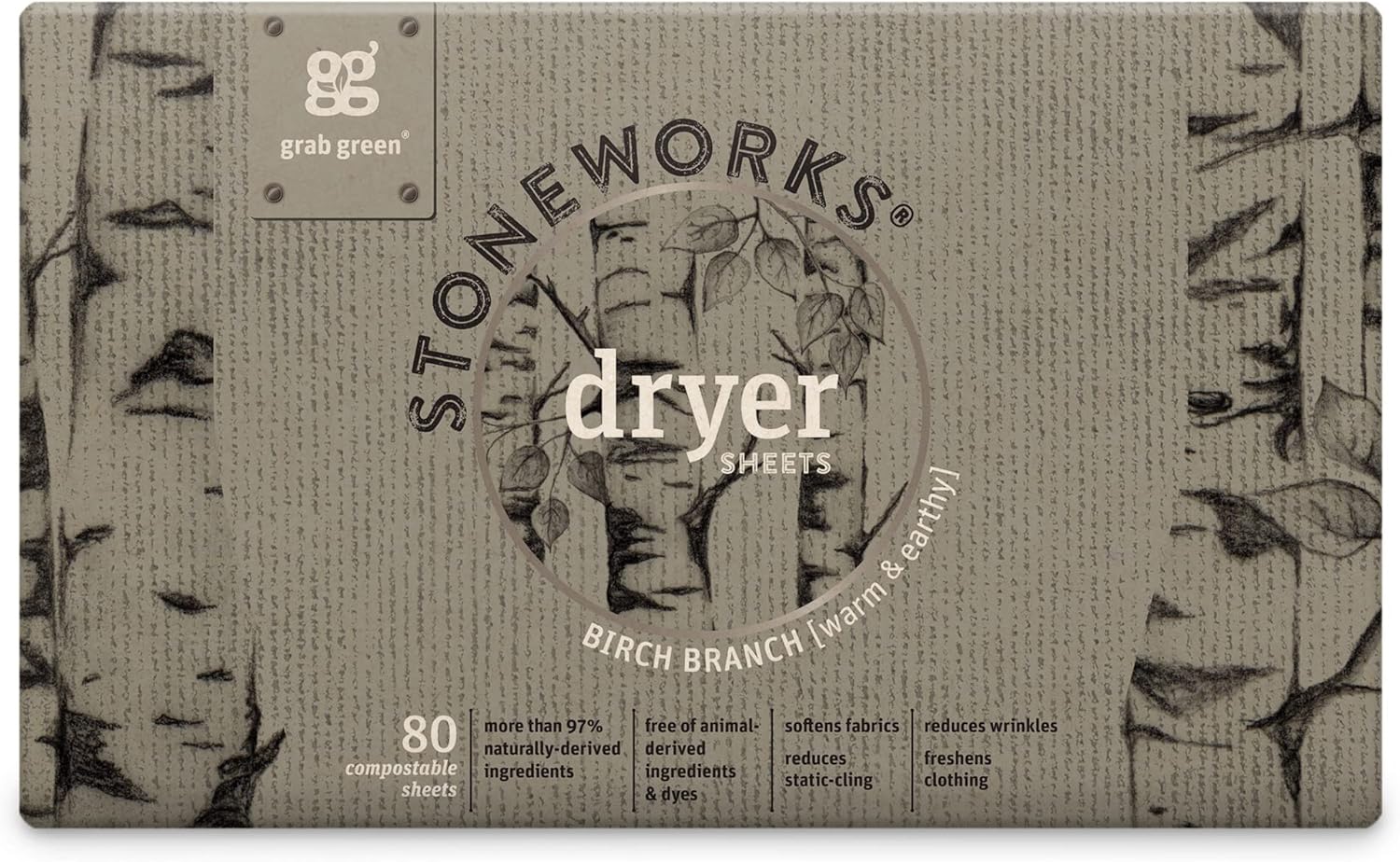 Grab Green Stoneworks Laundry Detergent Pods and Dryer Sheet Bundle, 50 Count Pods and 80 Dryer