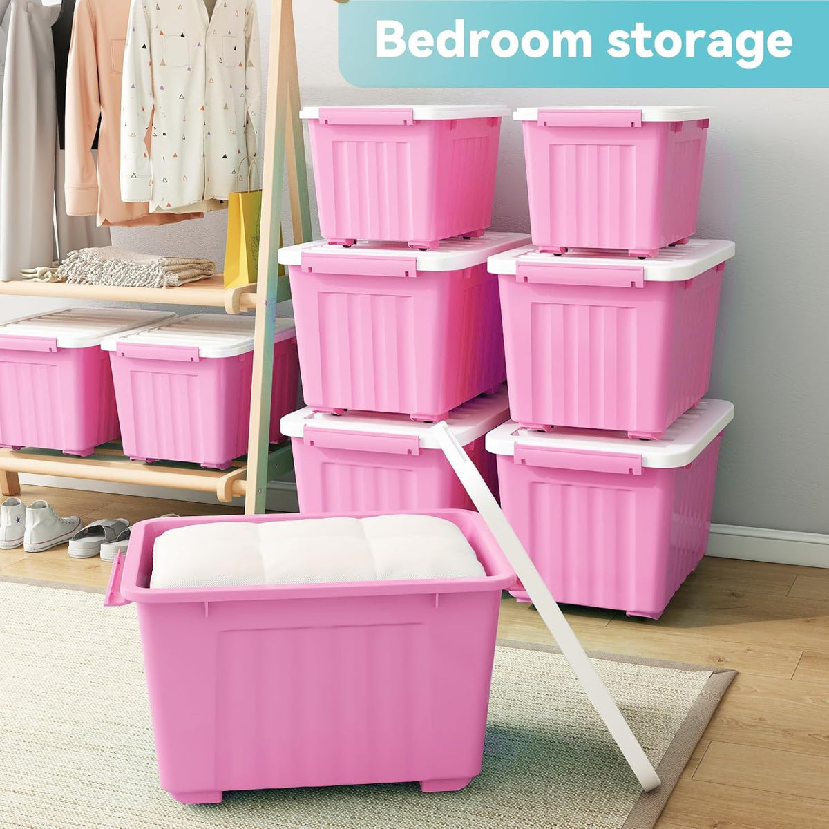 Nazhura Plastic Storage Bin, Stackable and Nestable Storage Boxes with White Lids and Secure