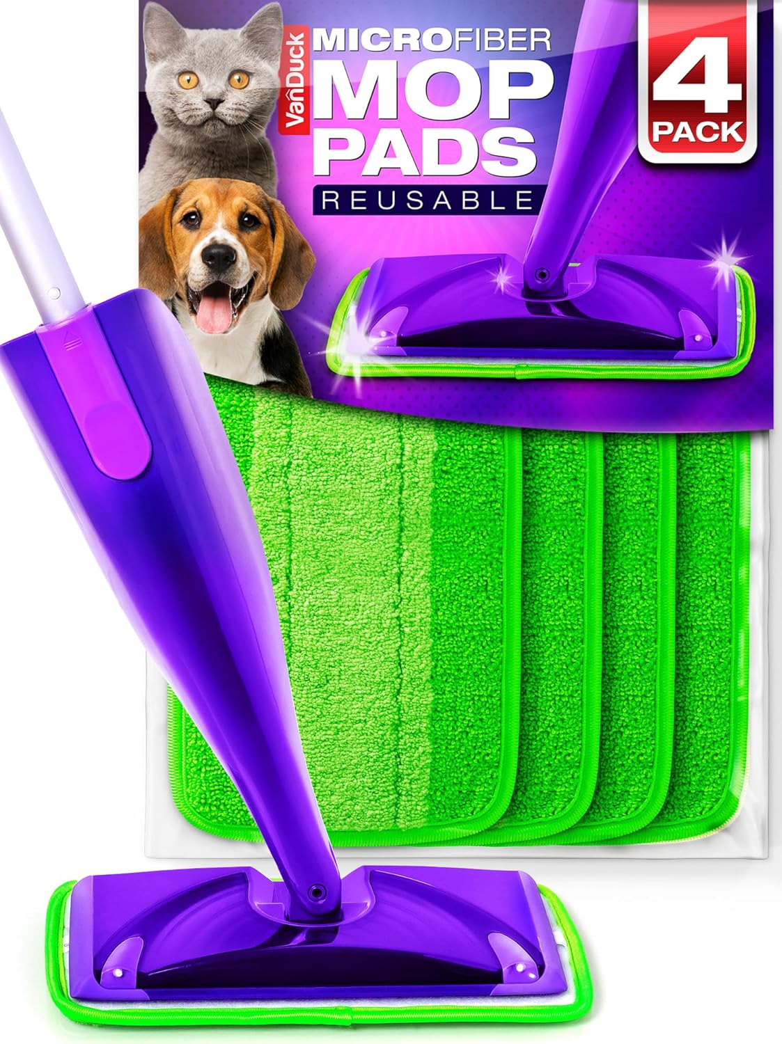 VanDuck Reusable Mop Pads Compatible with Swiffer WetJet (4 Pack) - Microfiber Mop Refill for Wet