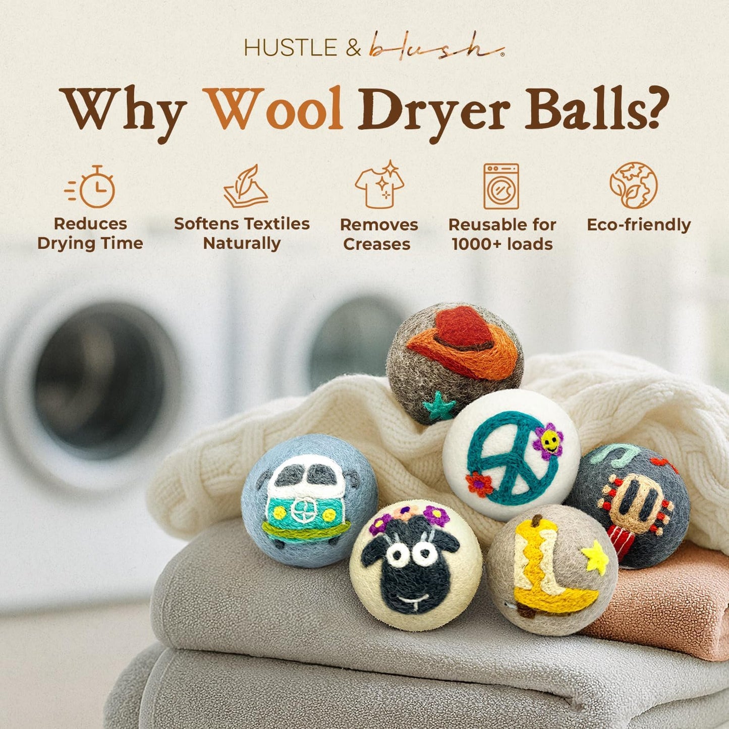 Fluff Ewes Wool Dryer Balls 6 Pack Premium New Zealand Wool Laundry Balls for Dryer, No Static