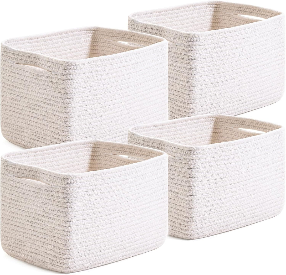 White Storage Baskets for Organizing, Woven Storage Baskets for Shelves, Cotton Rope Basket for
