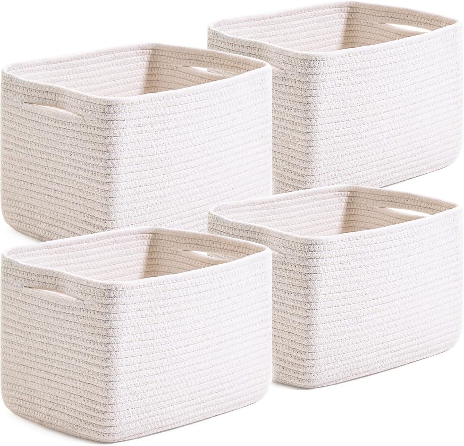 White Storage Baskets for Organizing, Woven Storage Baskets for Shelves, Cotton Rope Basket for