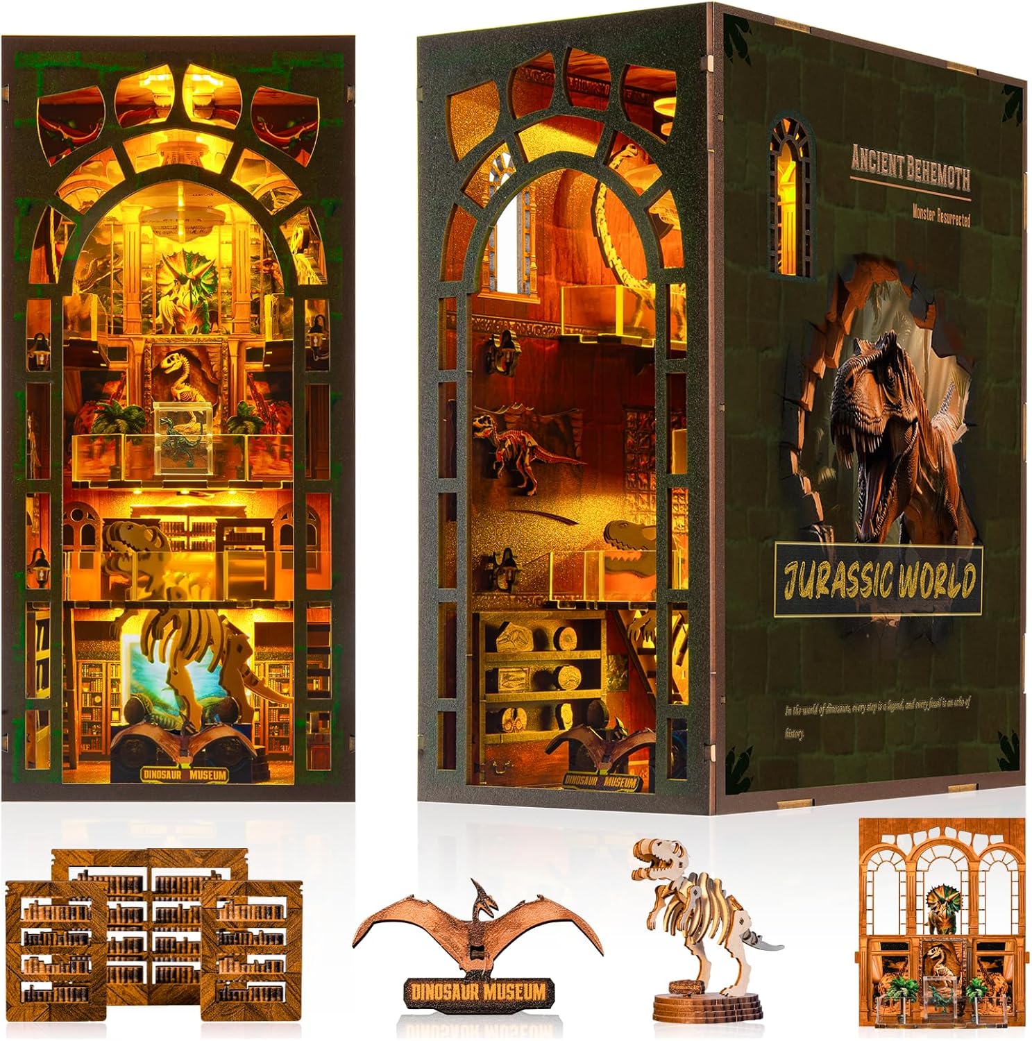 Book Nook Kit - DIY Miniature Museum Dollhouse & Tiny House 3D Wooden Puzzle, Creative Bookshelf