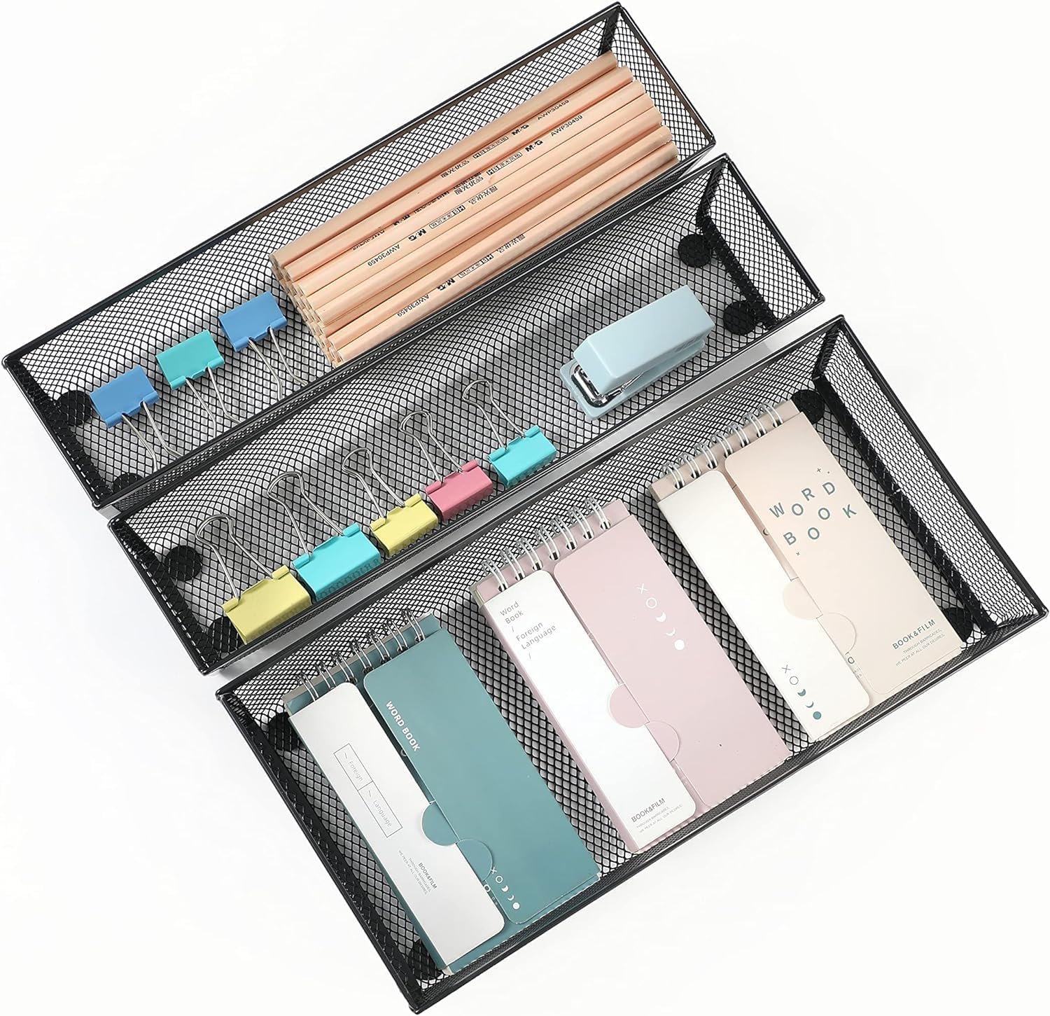 BYCY Silverware Drawer Organizer, Mesh Utensil Organizer for Kitchen Storage, Black Steel Metal