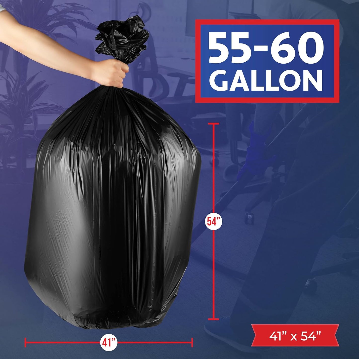 55-60 Gallon Trash Bags Heavy Duty - Bulk 150 Pack Large Garbage Bags - Big Black Commercial Trash