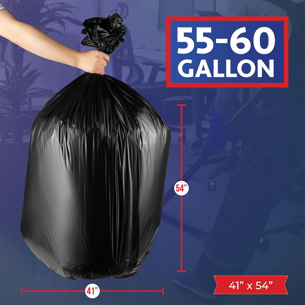 55-60 Gallon Trash Bags Heavy Duty - Bulk 150 Pack Large Garbage Bags - Big Black Commercial Trash