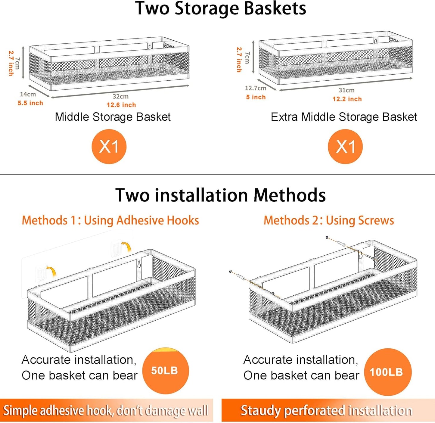 PUSDON Hanging Storage Baskets Organizer Wall Mount, Metal Wire Storage Bin Rack for Kitchen