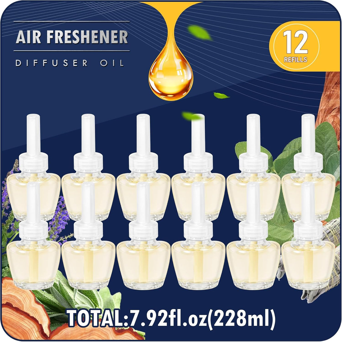 Plug-In Air Freshener Refills 12 Count - Palo Santo & Eucalyptus, Baby Powder Scent For Rooms &