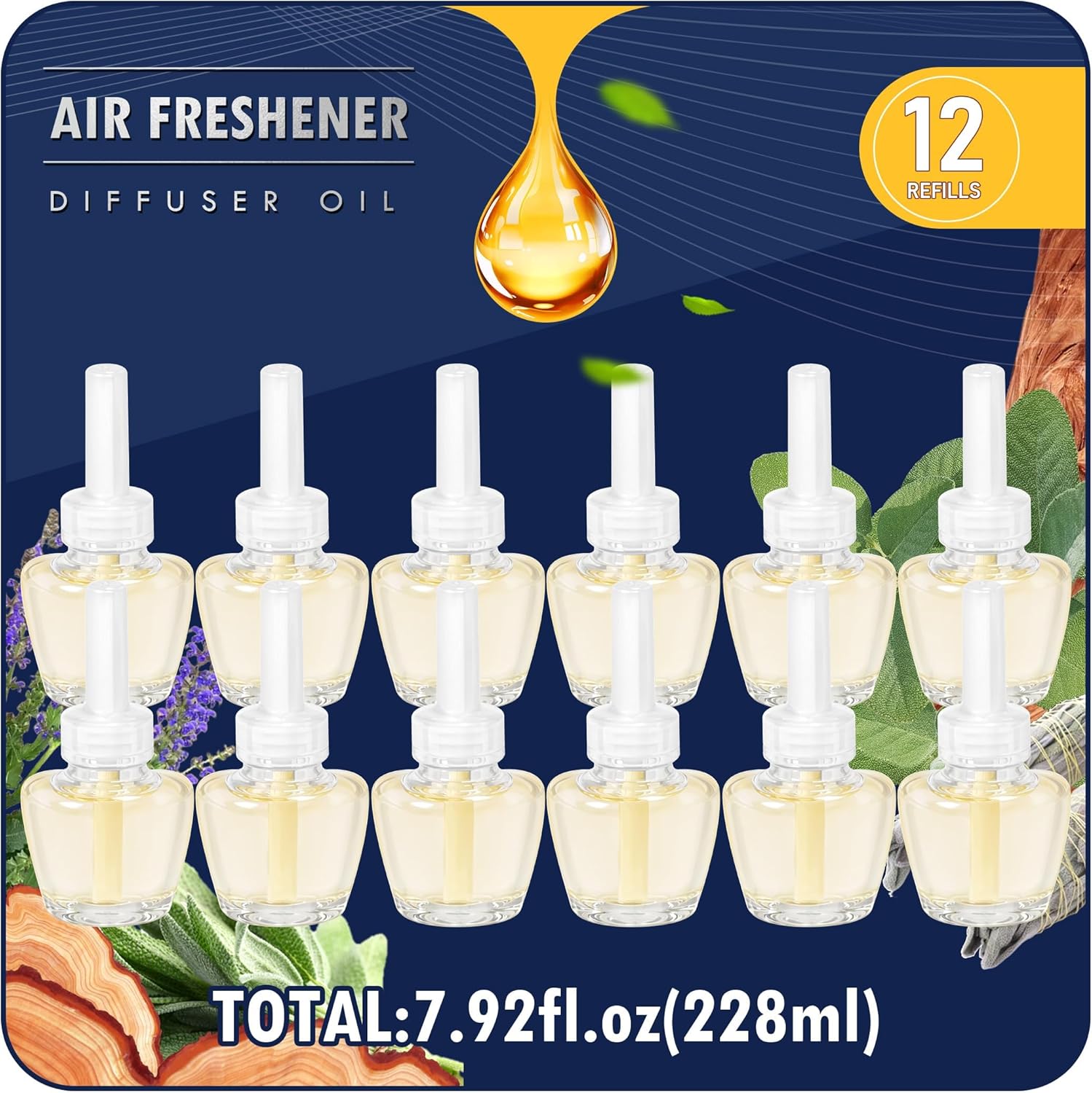 Plug-In Air Freshener Refills 12 Count - Palo Santo & Eucalyptus, Baby Powder Scent For Rooms &