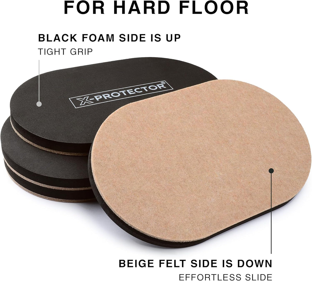 X-Protector Felt Furniture Sliders Hardwood Floors - 4 PCS 6" x 3 1/2" Furniture Sliders - Heavy
