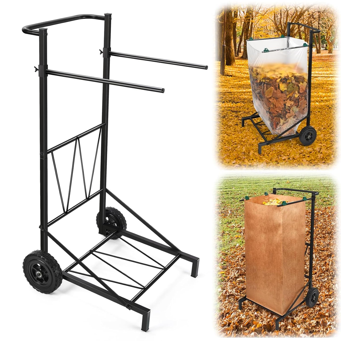 CAROD Trash Bag Holder, Adjustable Metal Leaf Bag Holder from 30-45 Gallon Capacity, Mobile Garbage