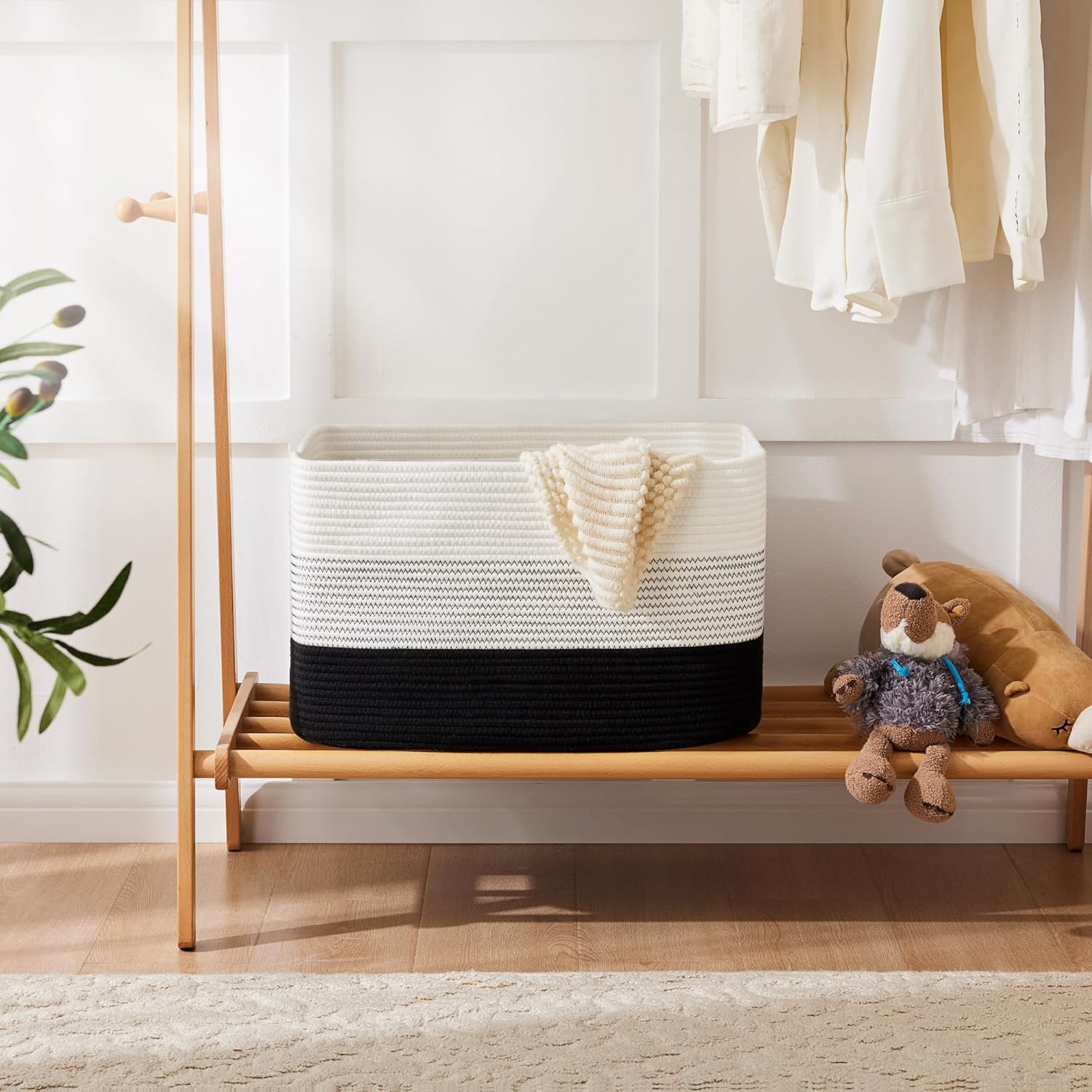 Blanket Basket,Rectangle Woven Baskets for Storage,100L Laundry Basket for Decorative Nursery
