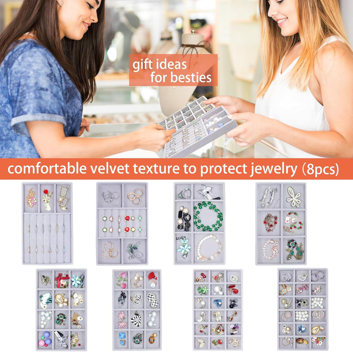 Jewelry Storage 8PACK, Velvet Jewelry Organizer Trays, 4PCS Stackable Jewelry Tray for Drawers