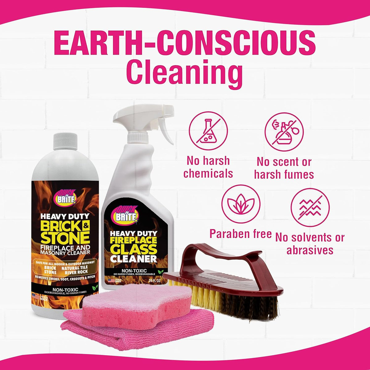 Quick N Brite Fireplace Cleaning Kit – Includes 24 oz Fireplace Glass Cleaner, 32 oz Gel Fireplace