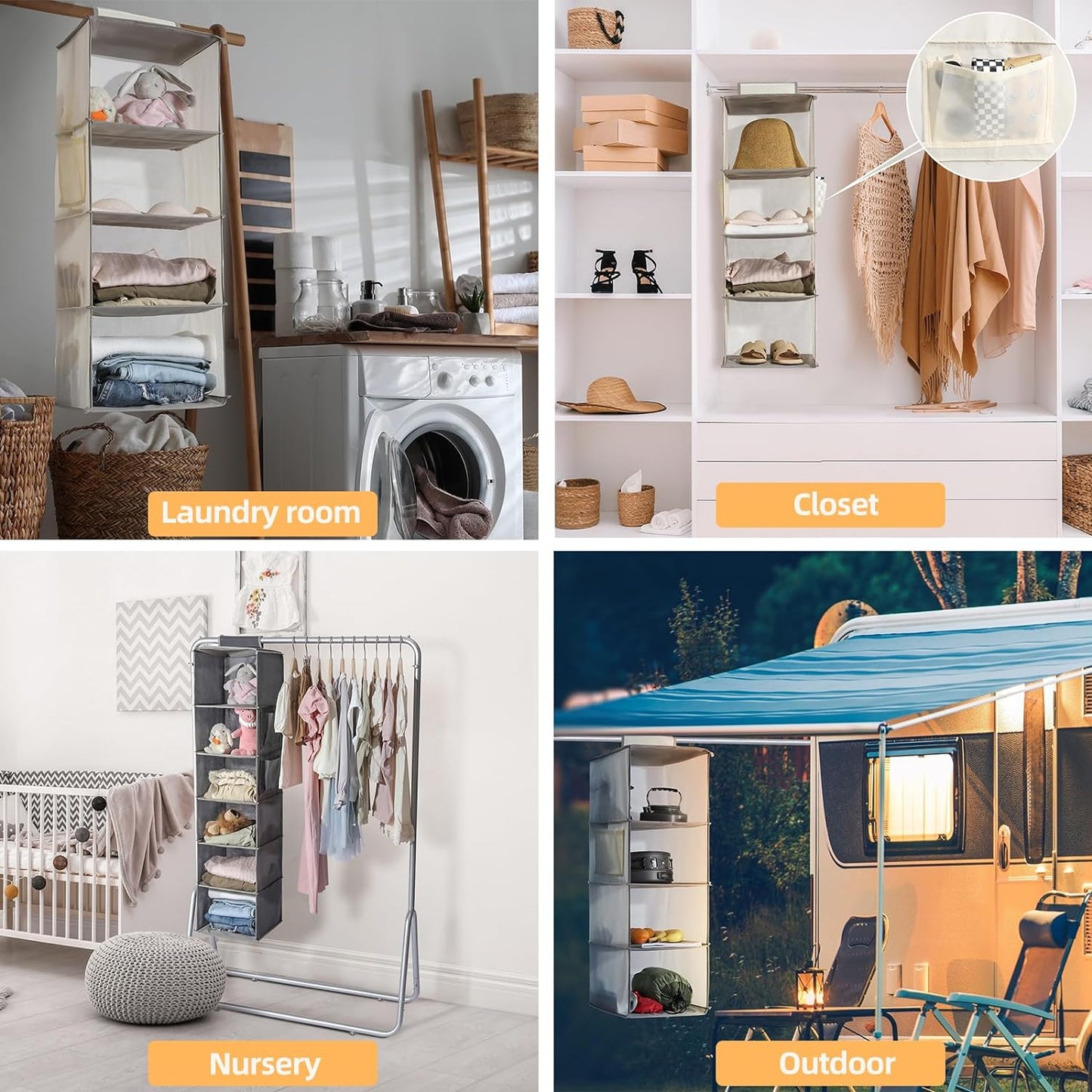 2 Packs Hanging Closet Organizer Storage, 4-Shelf Hanging Shelves for Closet, Closet Clothes