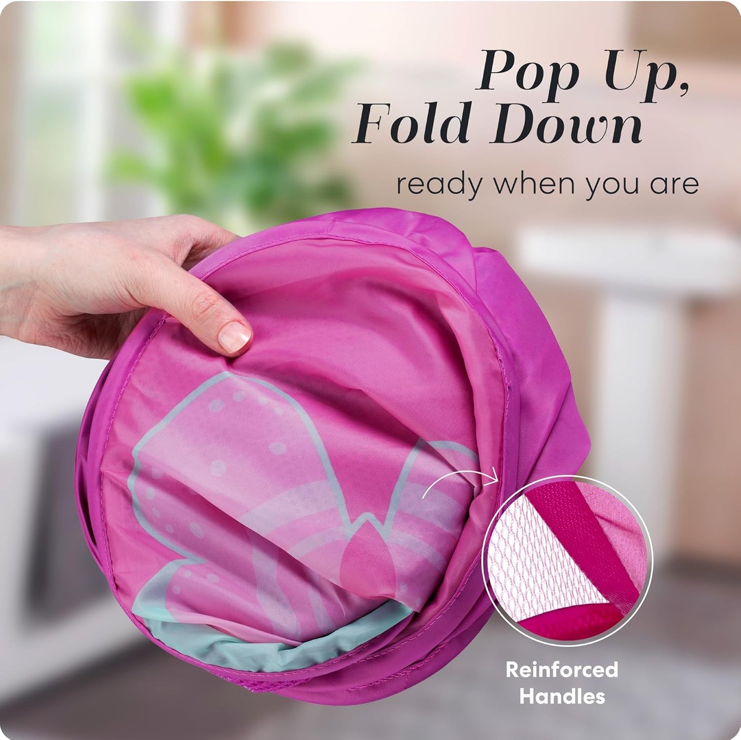 Handy Laundry Collapsible Mesh Pop Up Hamper with Wide Opening and Side Pocket - Breathable