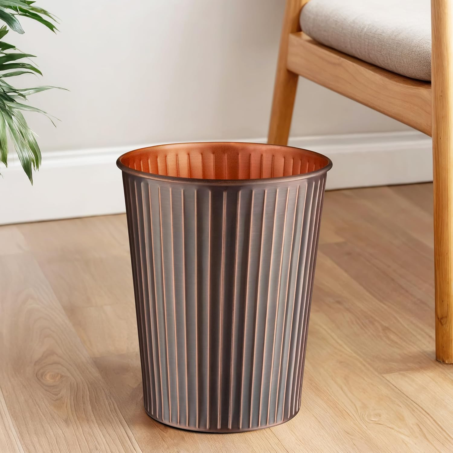 Monarch Abode Antique Copper Handcrafted Ridge Embossed Metal Wastebasket for Home Office