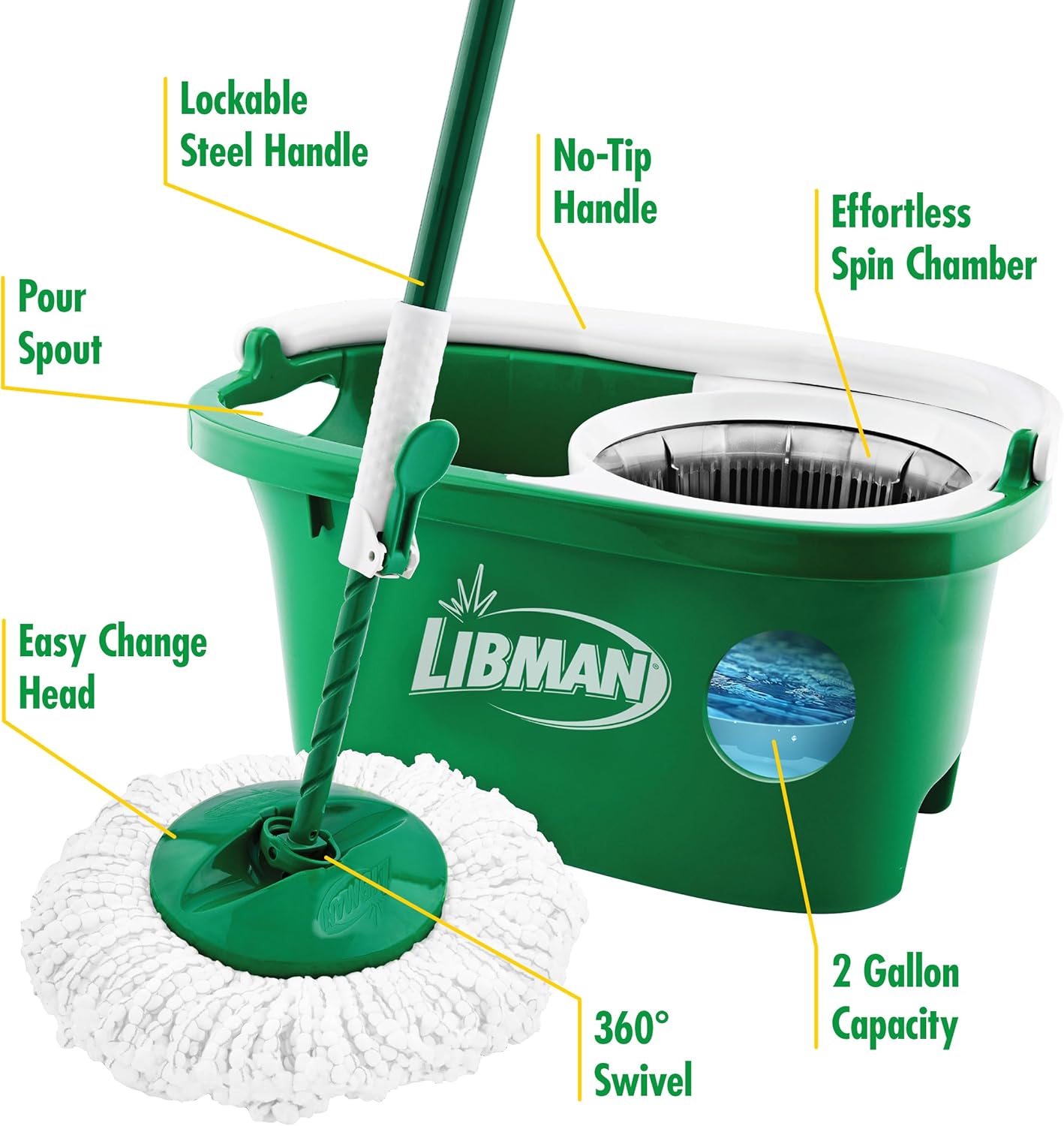 Libman Tornado Spin Mop System | Mop and Bucket with Wringer Set |Mops for Floor Cleaning | 1 Mop