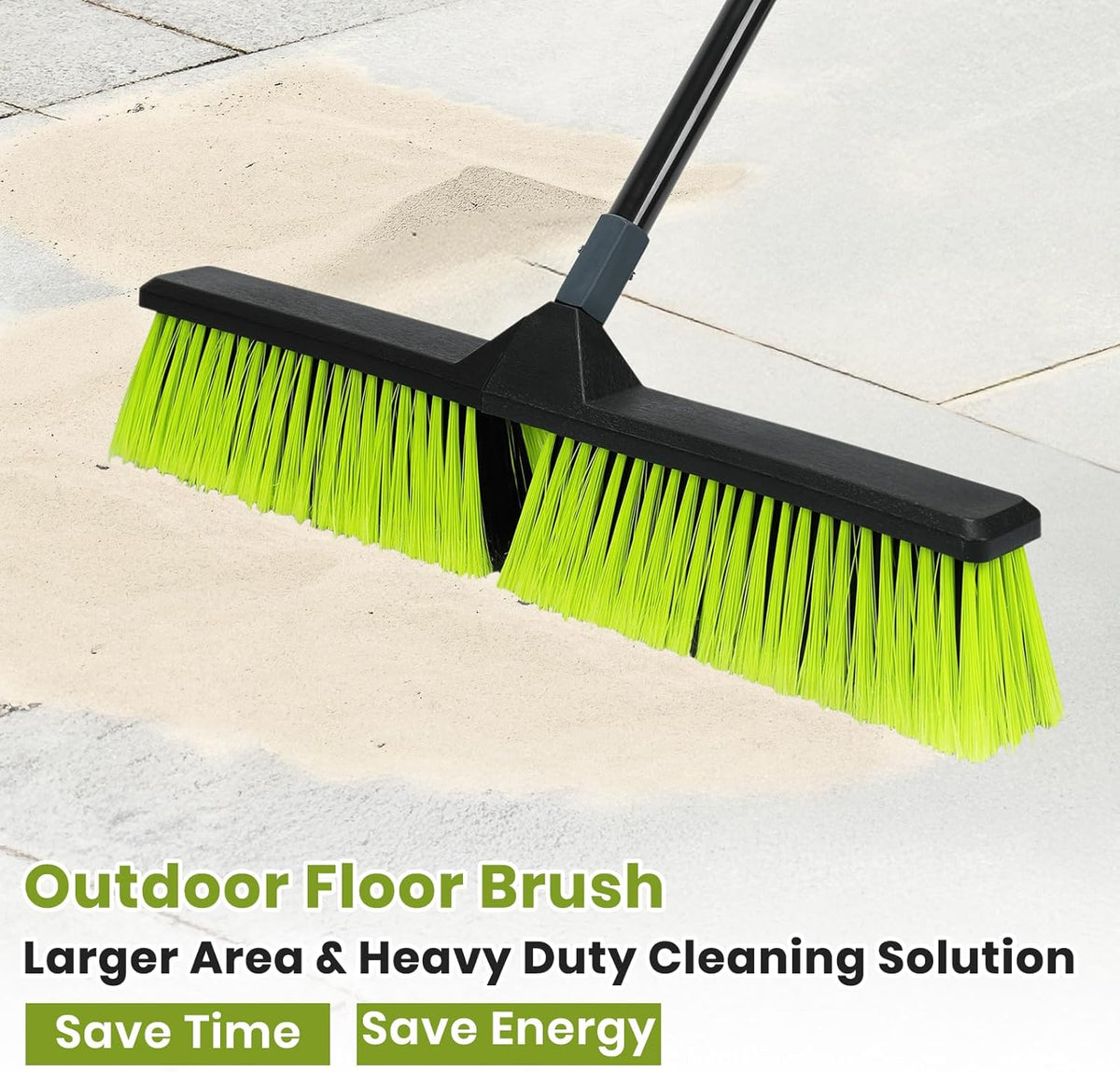 24-Inch Push Broom Outdoor with Stiff Bristle, Heavy Duty Broom Brush with 63” Long Handle for Deck