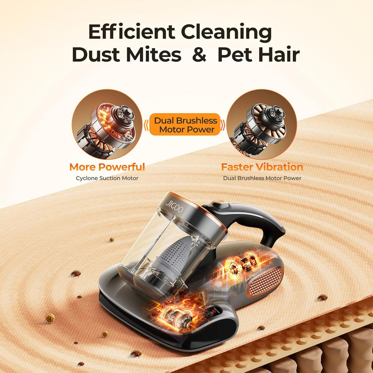 JIGOO Mattress Vacuum Cleaner with UV-C Light, Bed Vacuum Cleaner with Dust Sensor, Ultrasonic and