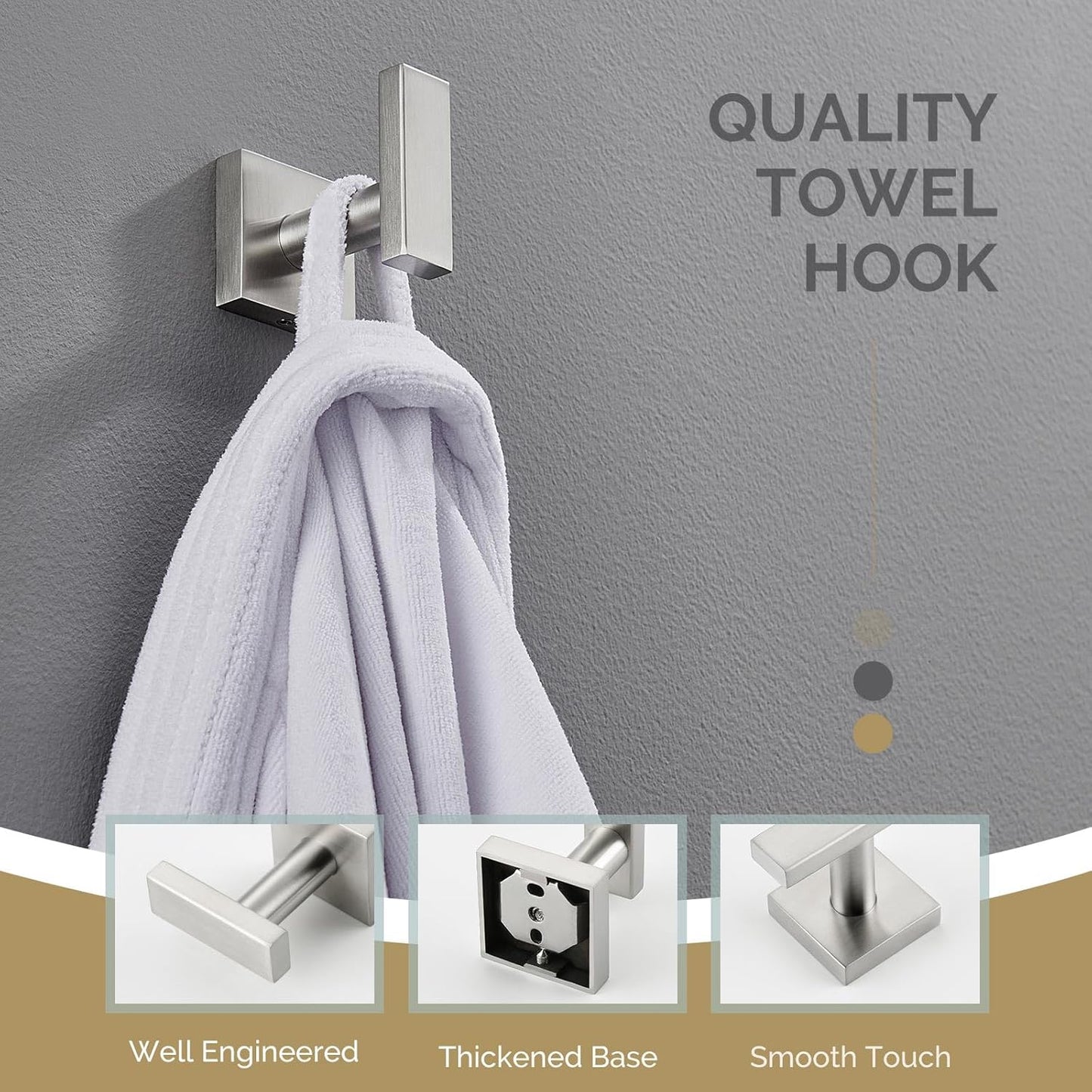 Angle Simple Bathroom Towel Hook, SUS304 Stainless Steel Single Shower Towel Hanger for Wall