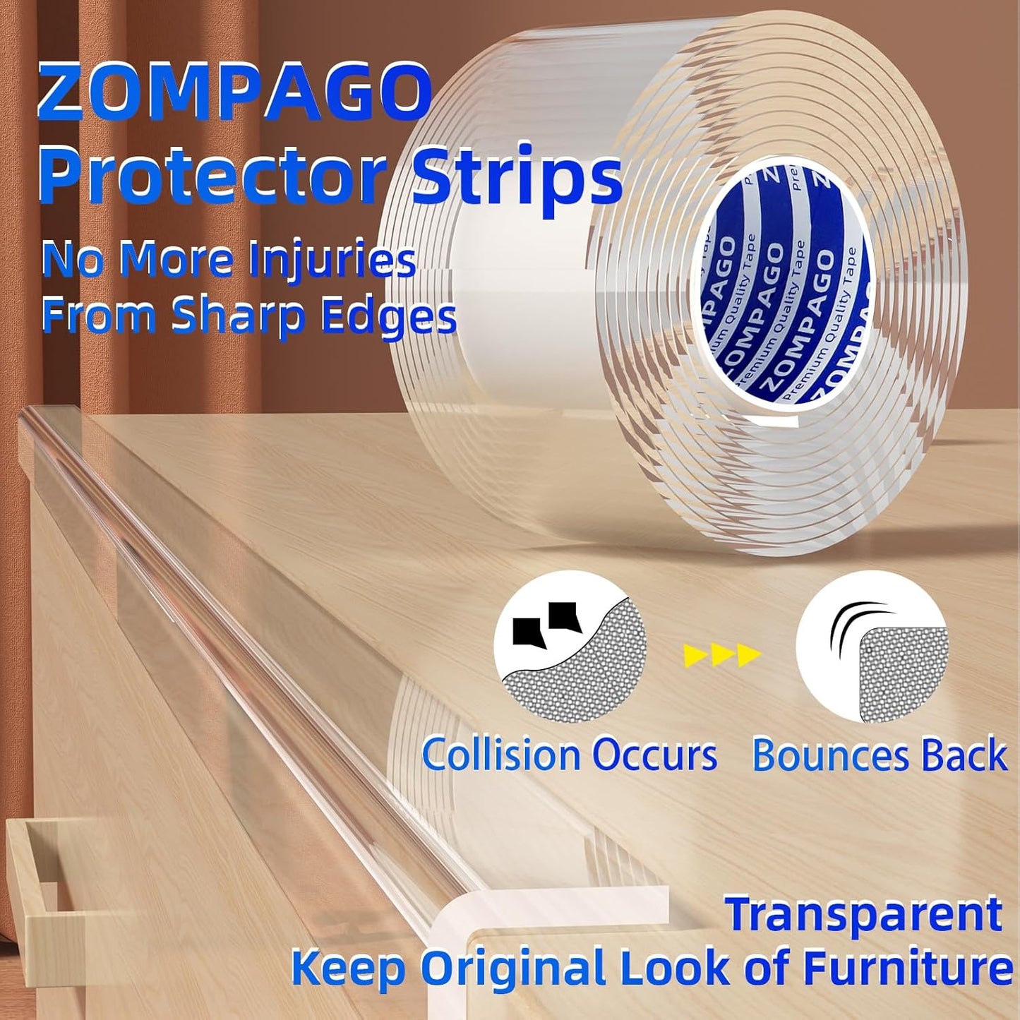 Clear Soft Corner Protectors for Furniture Strip,0.8in x9.84FT,2 Roll,Sharp Edge & Table