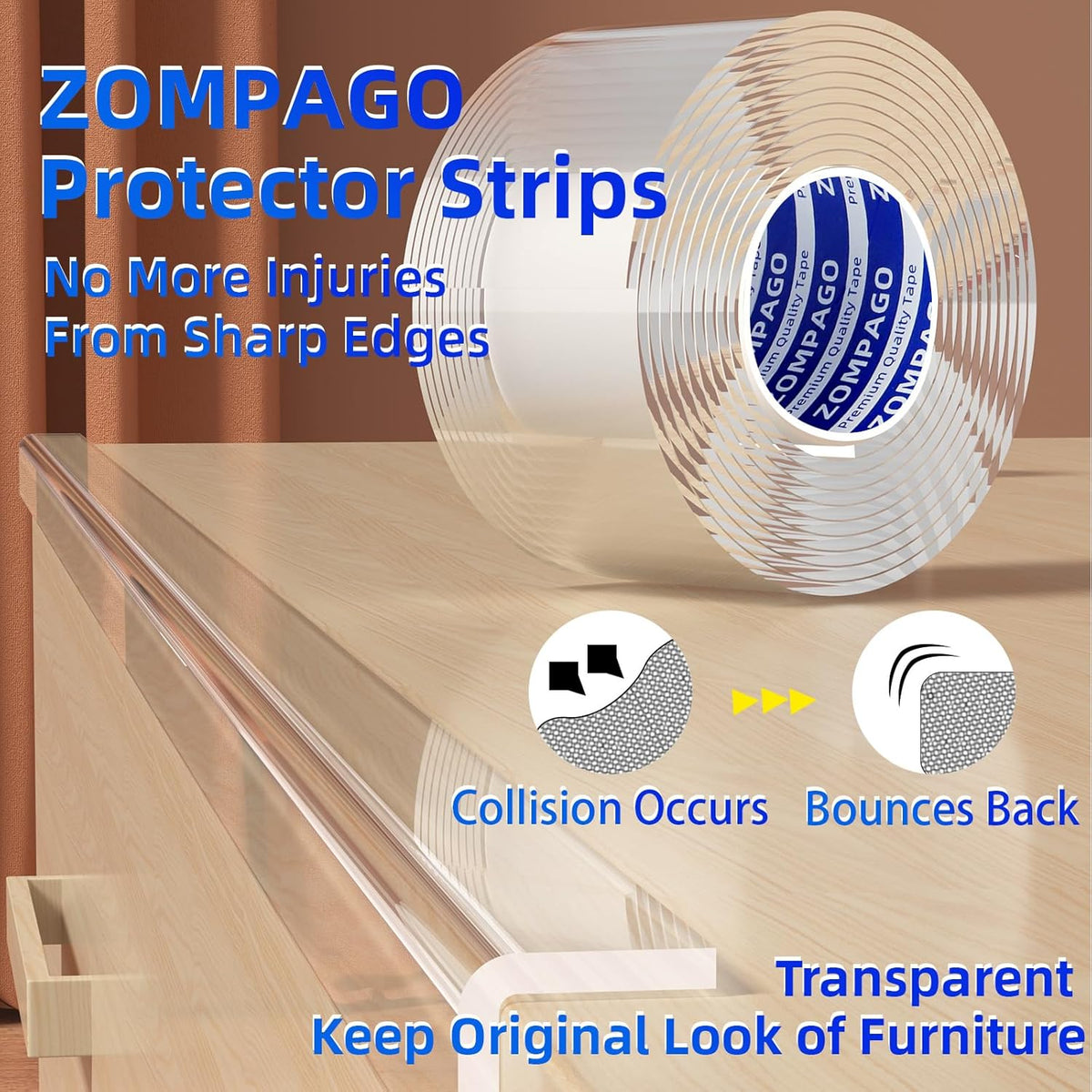 Clear Soft Corner Protectors for Furniture Strip,0.8in x9.84FT,2 Roll,Sharp Edge & Table