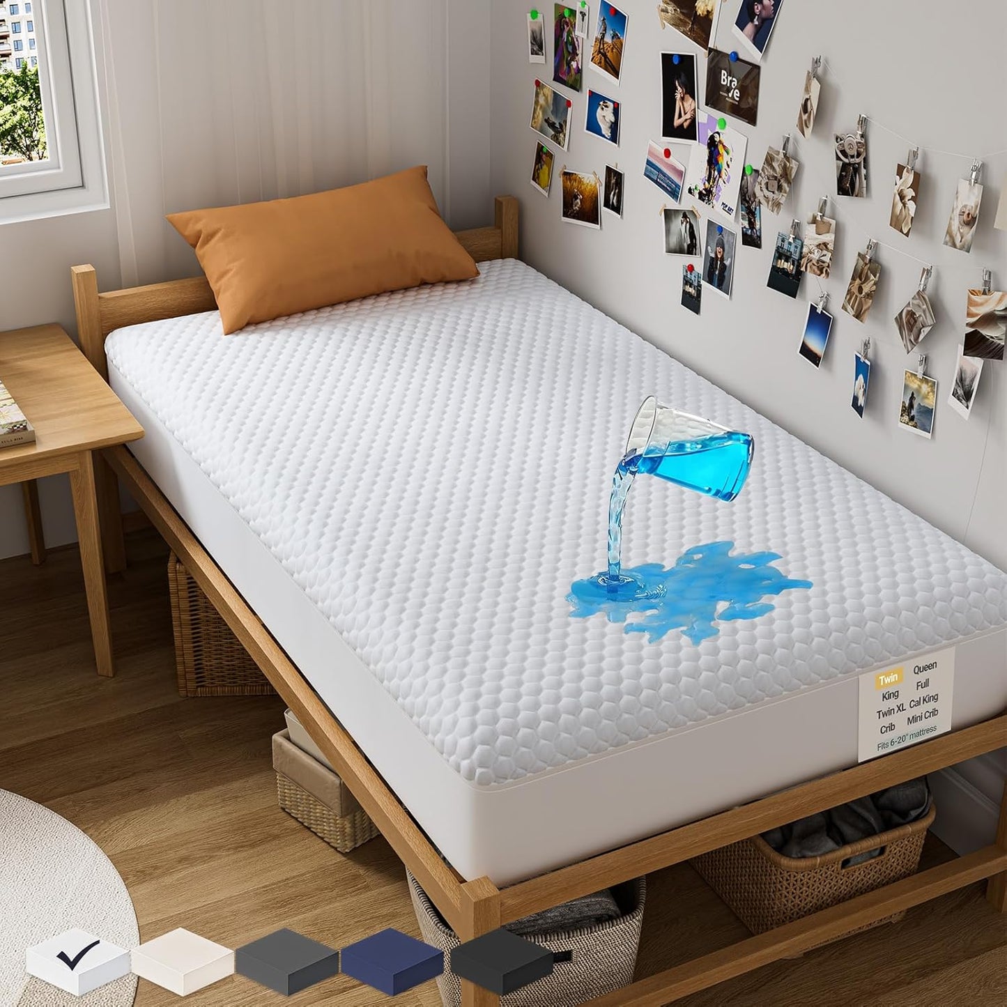 OhGeni 100% Waterproof Mattress Protector, Twin Size Mattress Pad, Fits 6"-20" Mattresses with Deep