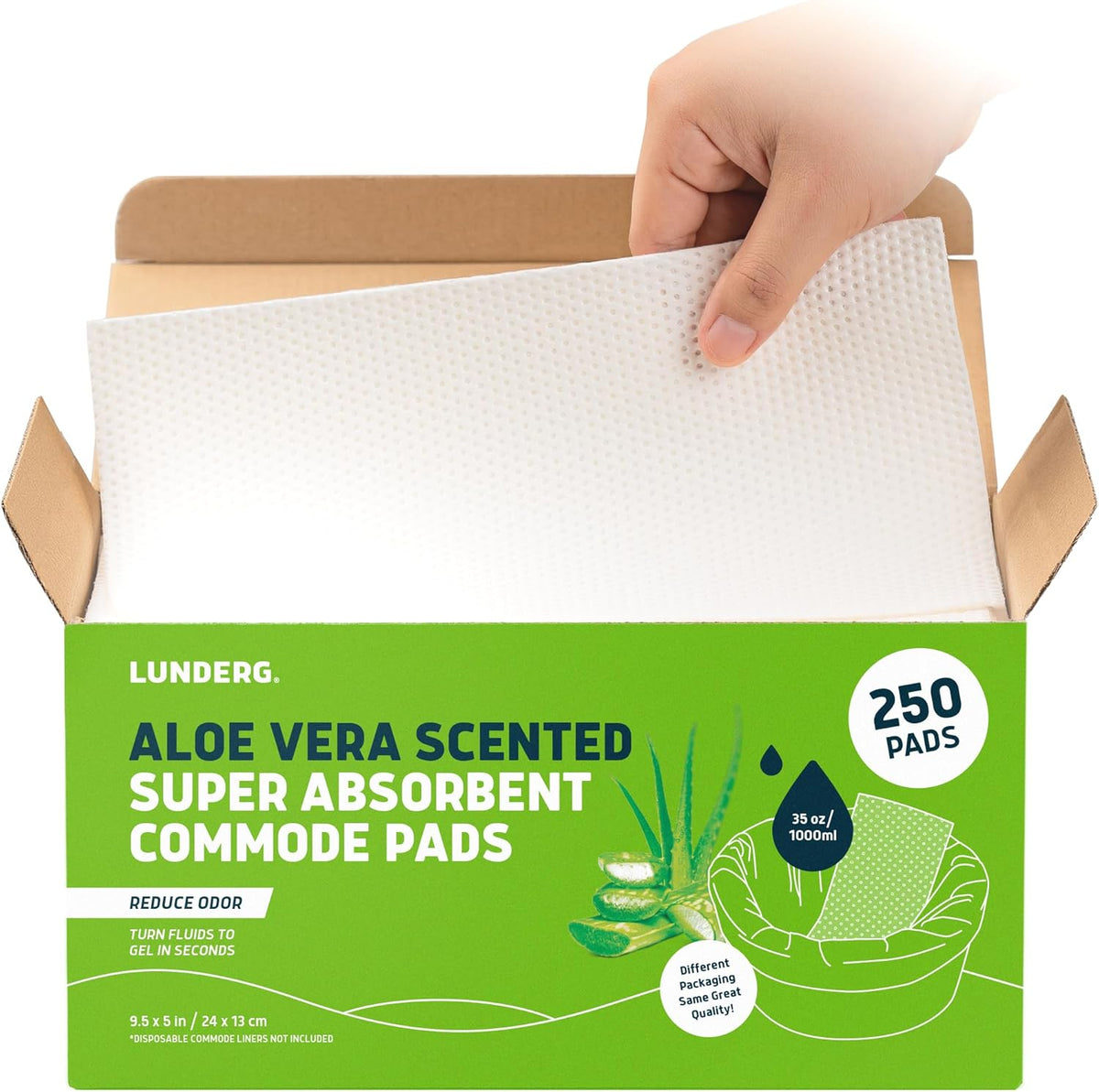 Lunderg Aloe Scented Super Absorbent Commode Pads - Medical Grade Value Pack 250 Count - for