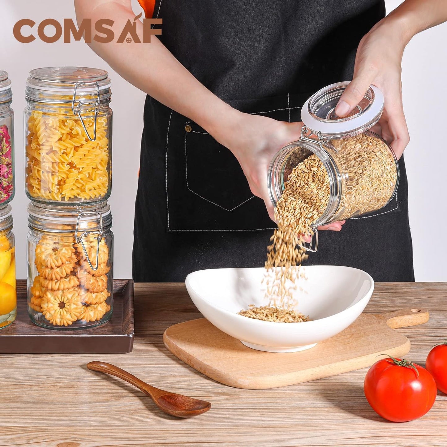 ComSaf Airtight Glass Canister with Lid Set of 6, 25oz Food Storage Jar, Mason Jars, Storage