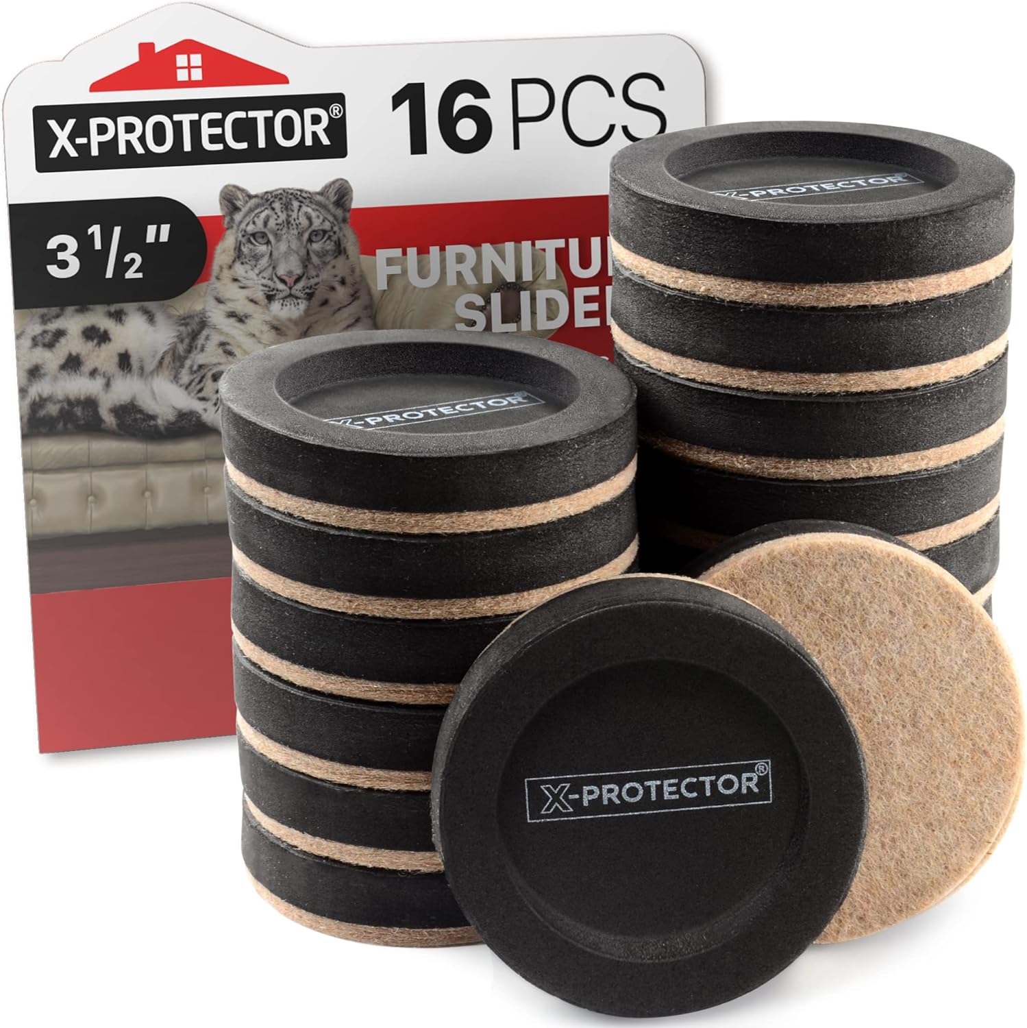 Felt Furniture Sliders for Hardwood Floors X-PROTECTOR 16 PCS 3 ½” - Furniture Slider with Unique