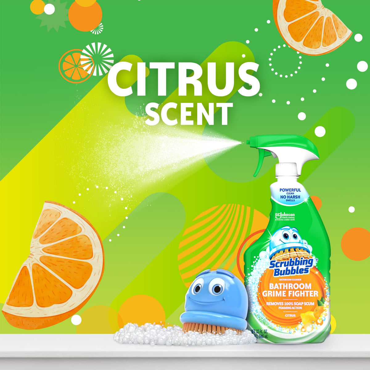 Scrubbing Bubbles Bathroom and Shower Cleaner Disinfectant Spray, Bathroom Grime Fighter, Citrus