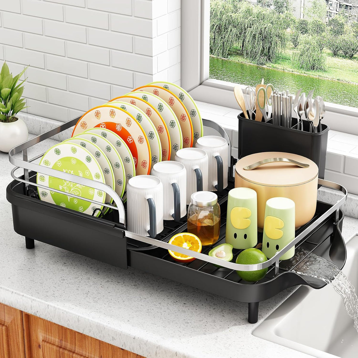 SAYZH Dish Drying Rack - Expandable Dish Rack for Kitchen Counter, Rust-Resistant Dish Drainer with