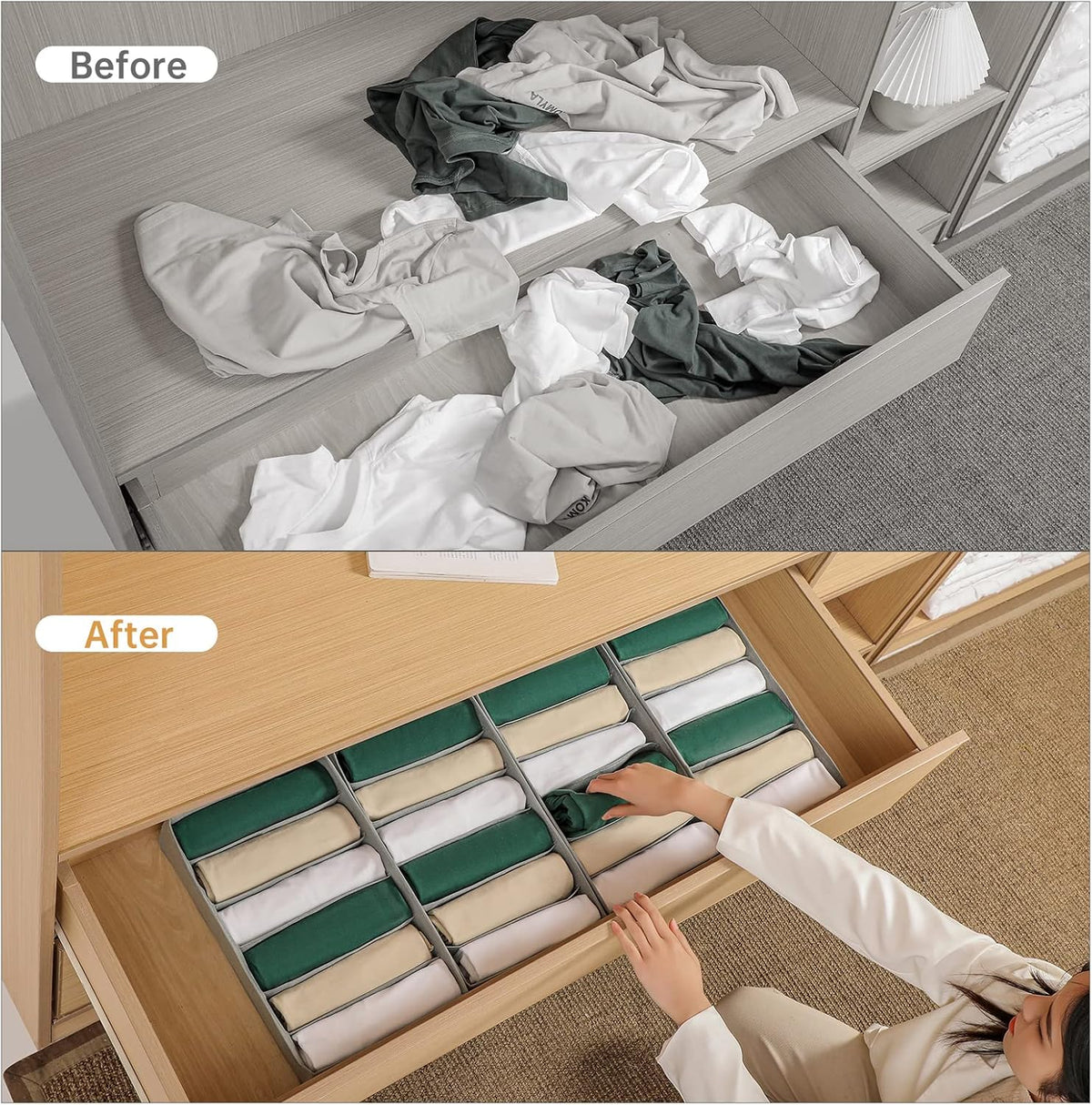 4 Packs T-shirt Drawer Organizers for Clothing,6 Grids Compartment Wardrobe Storage Box, Washable